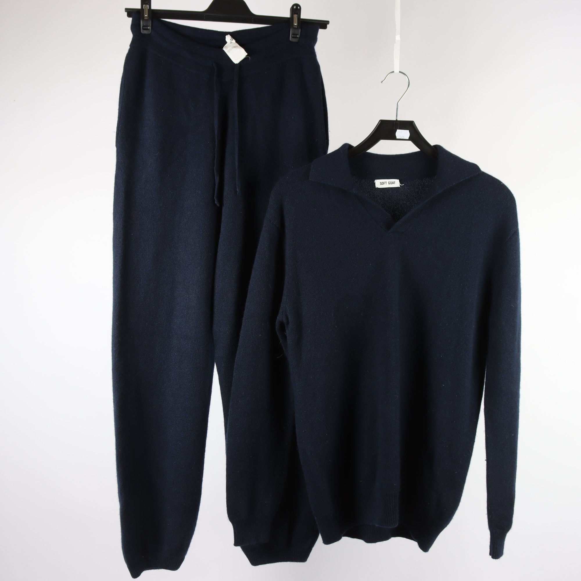 Stickad tröja+byxor, Soft Goat, blå, 100% cashmere, stl. S.
