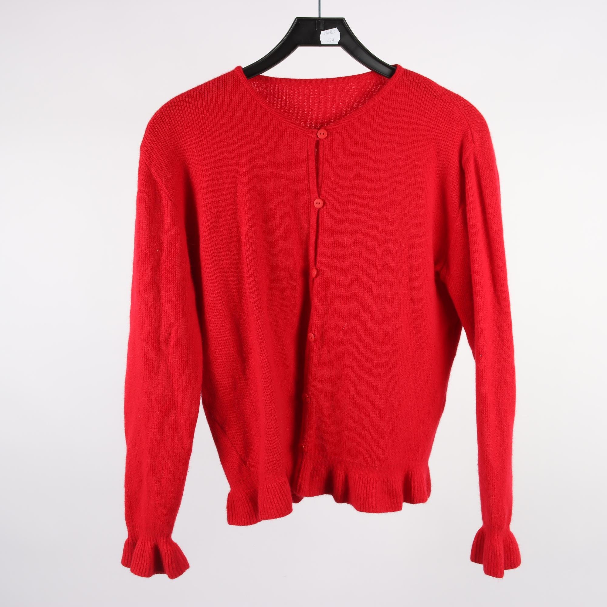 Kofta, Okänd, röd, ull, angora, stl. 44.