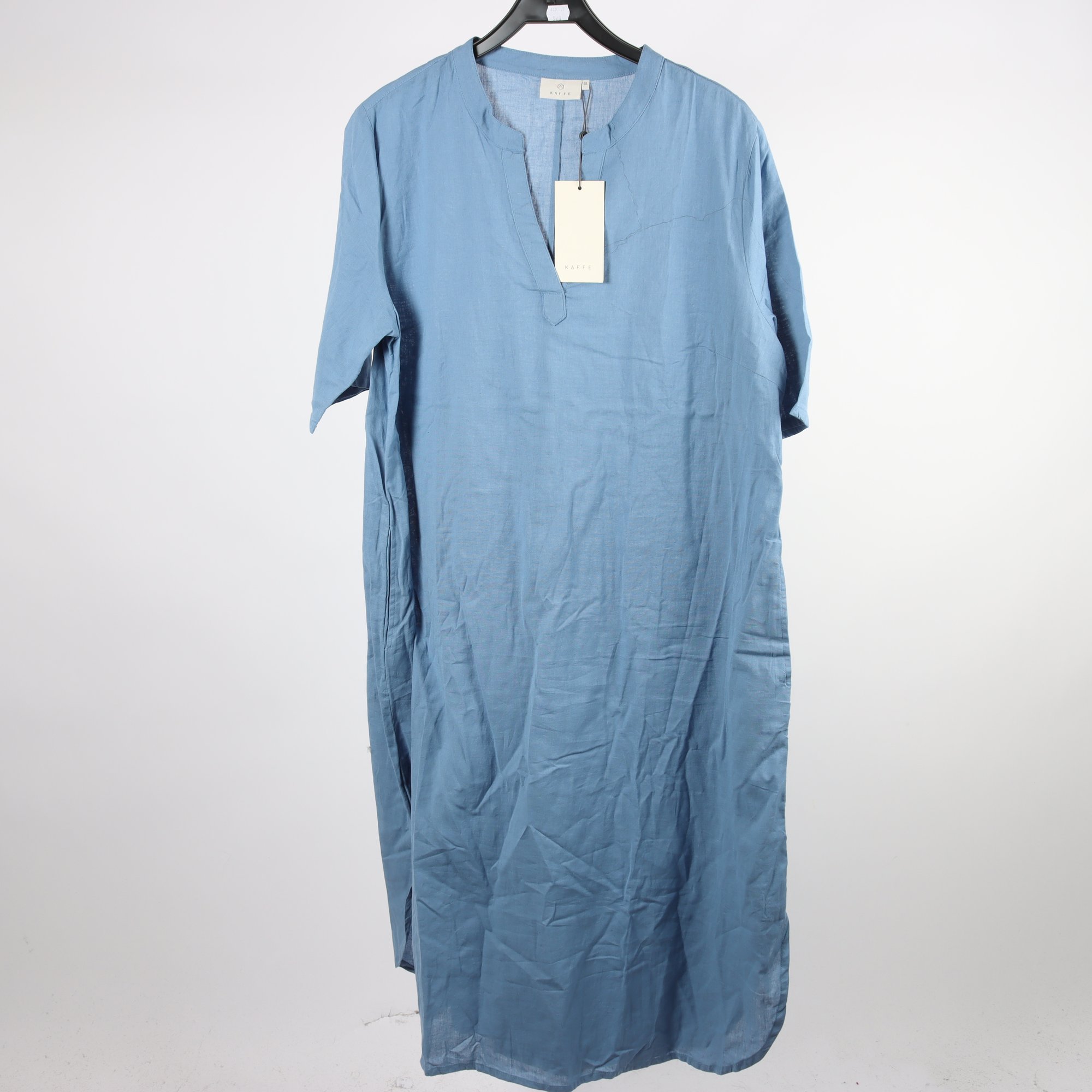 Klänning, Kaffe, blå, lin, bomull, stl. XL.