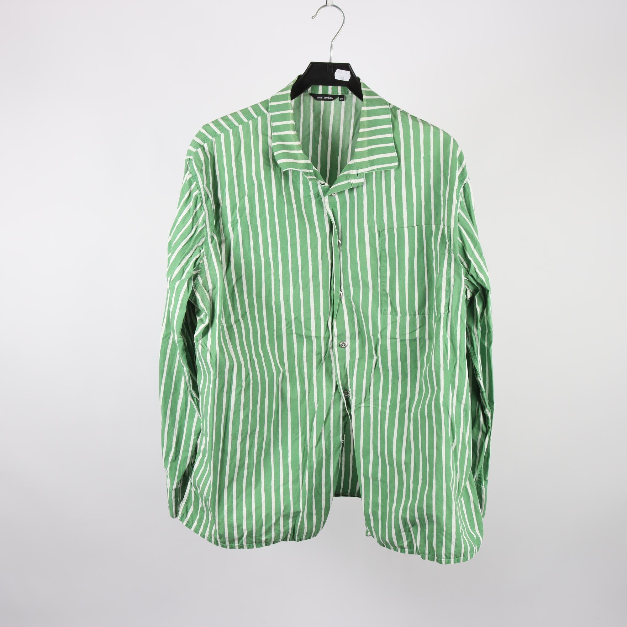 Skjorta, Marimekko, grön, vit, randig, stl. 2XL