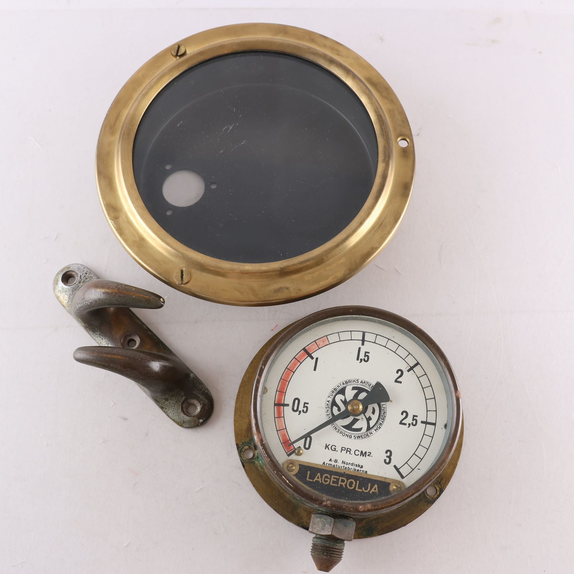 manometer, kompasshålare & halkpip, nautica, antik.