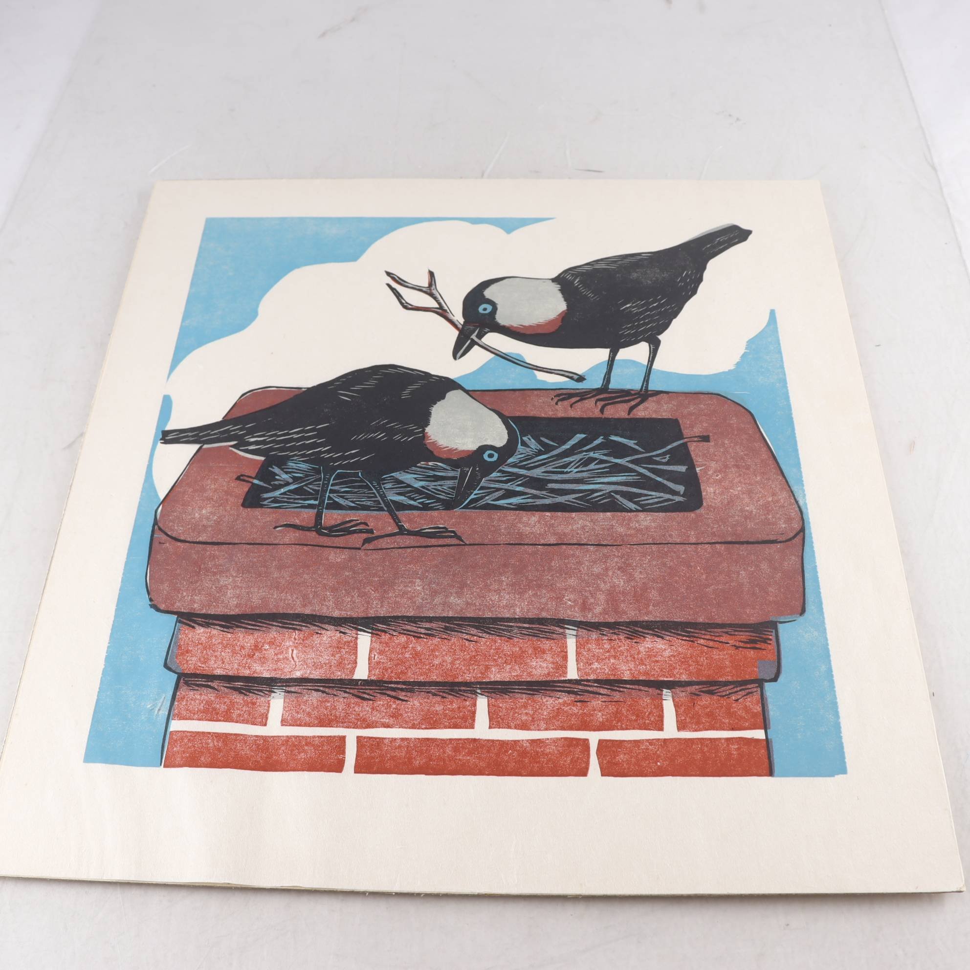 Träsnitt, oinramad, Kråkor, Sven Ljungberg, (1913-2010) Endast avhämtning.