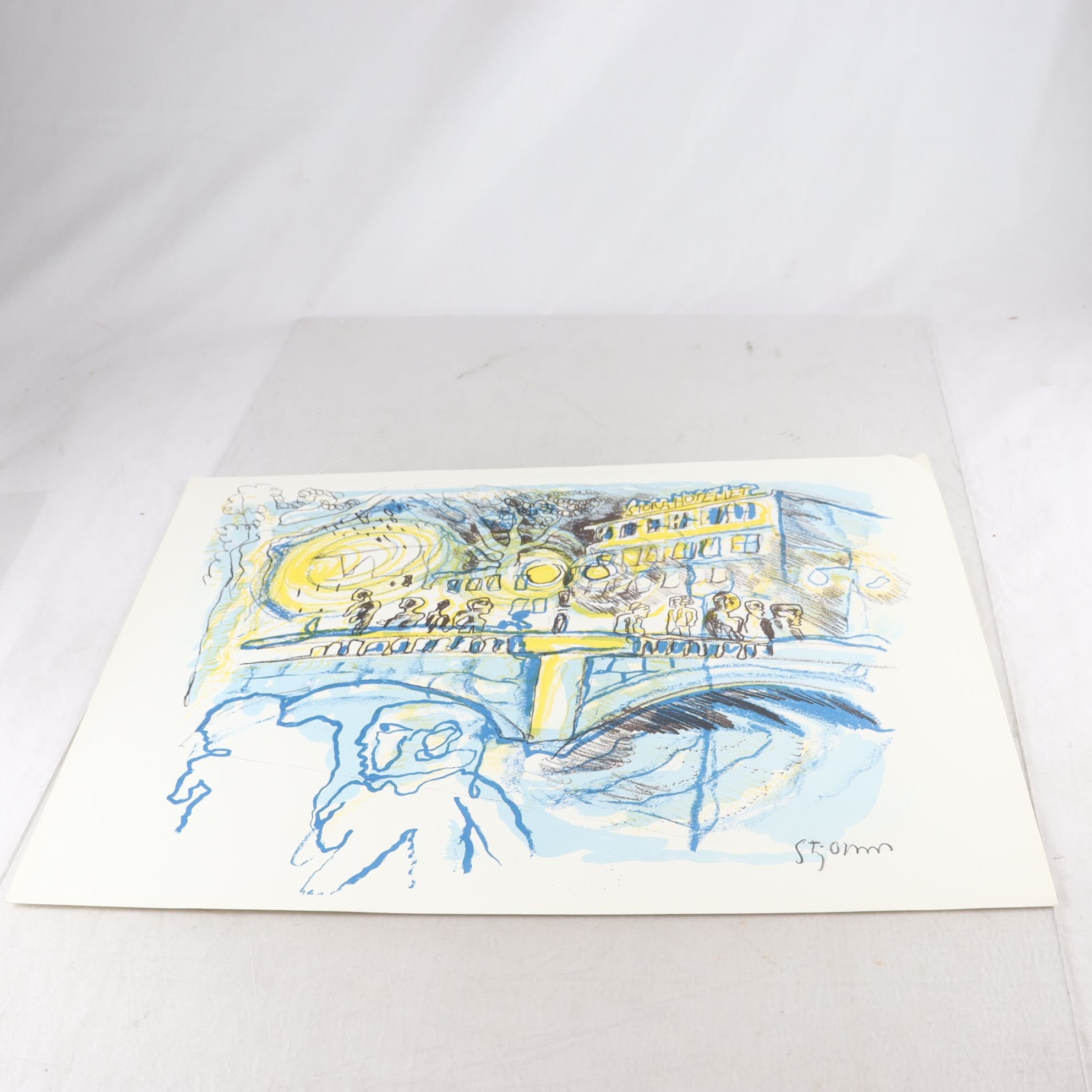 Färglitografi, oinramad, Storbron, Stig Olson, signerad. Samfraktas ej.