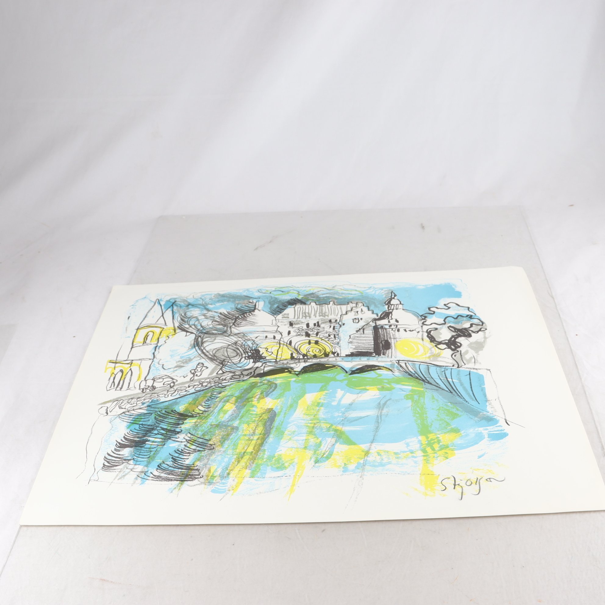 Färglitografi, oinramad, Svartån vid slottet, Stig Olson. Samfraktas ej.