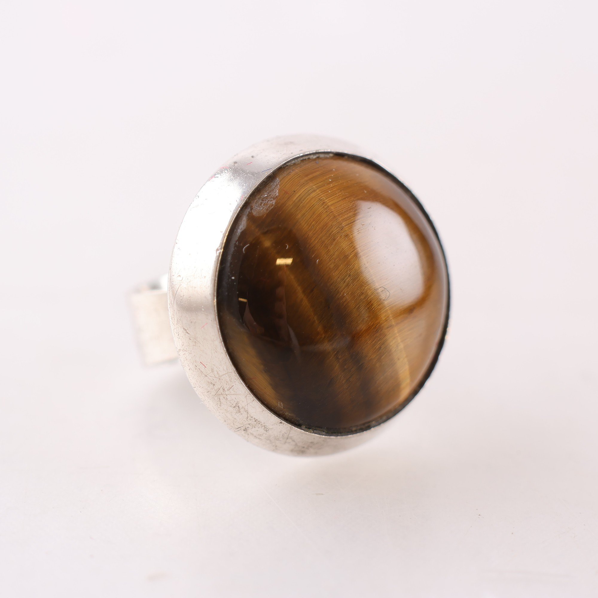 Ring, silver 830, tigeröga, vintage, brv: 11.5g