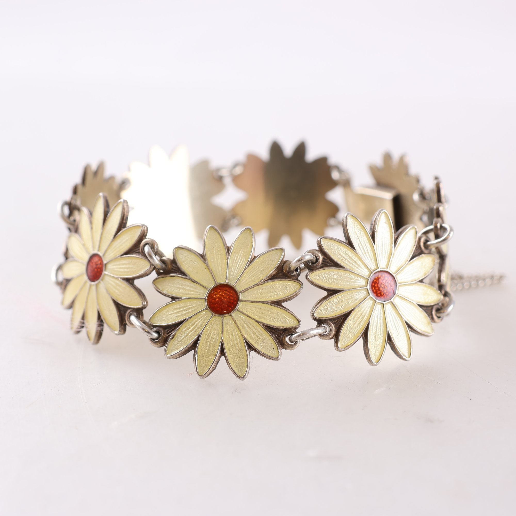 Armband, silver, emalj, tusensköna, vintage, vikt: 31.9g