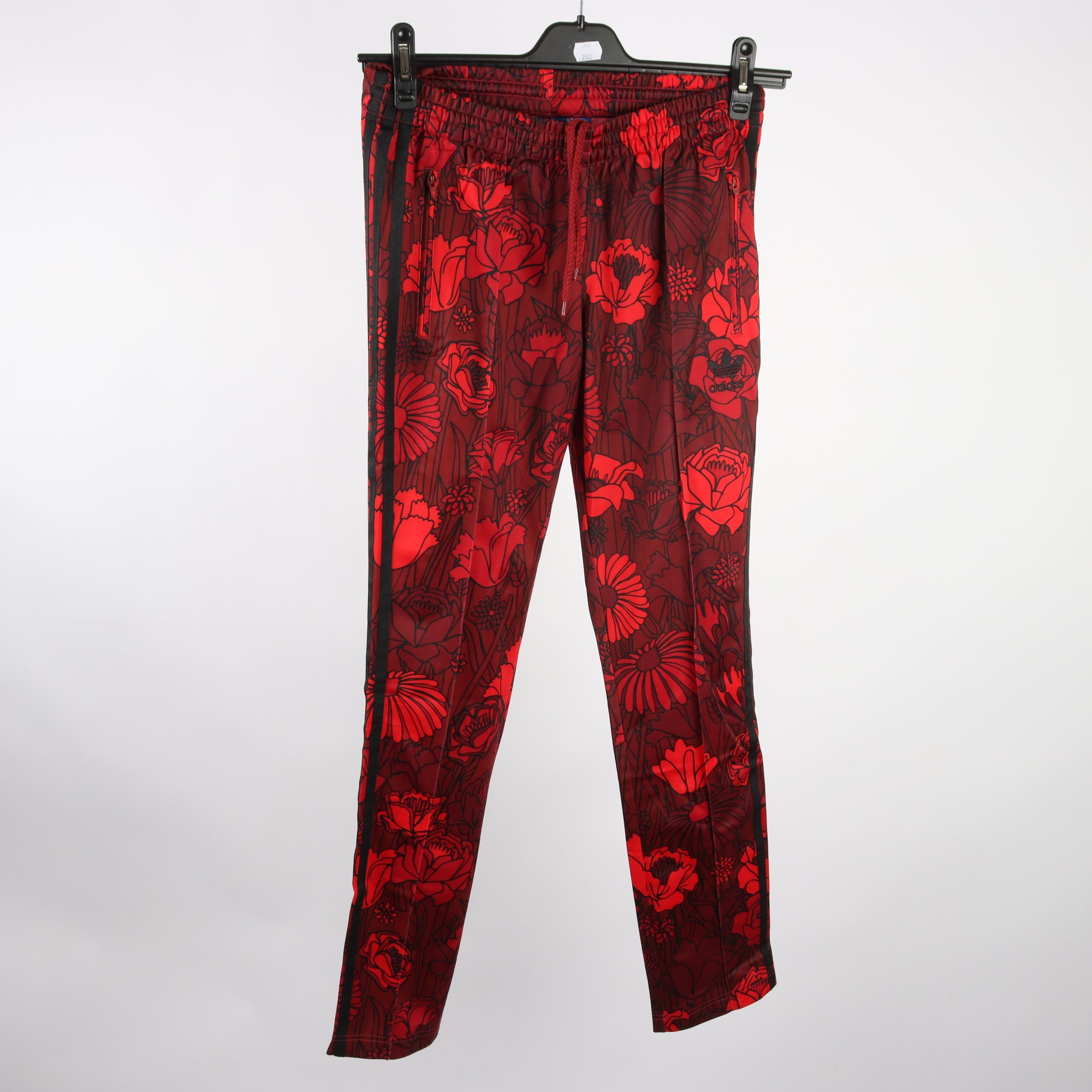 Träningsbyxor, Adidas, röd, svart, mönstrad, stl. 34