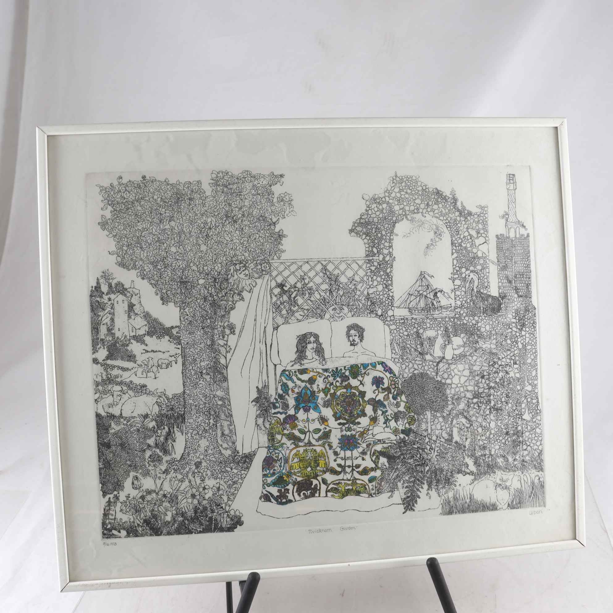 Färglitografi, Twickham Garden, signerad Urban, 28/50, 1973. Endast avhämtning.