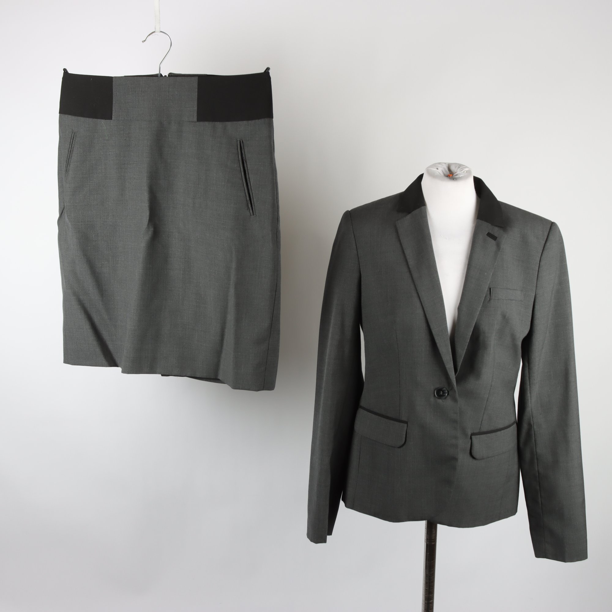 2-delat set, kavaj/kjol, STOCKH LM, grå, svart, kavaj stl. 42, kjol stl. 42