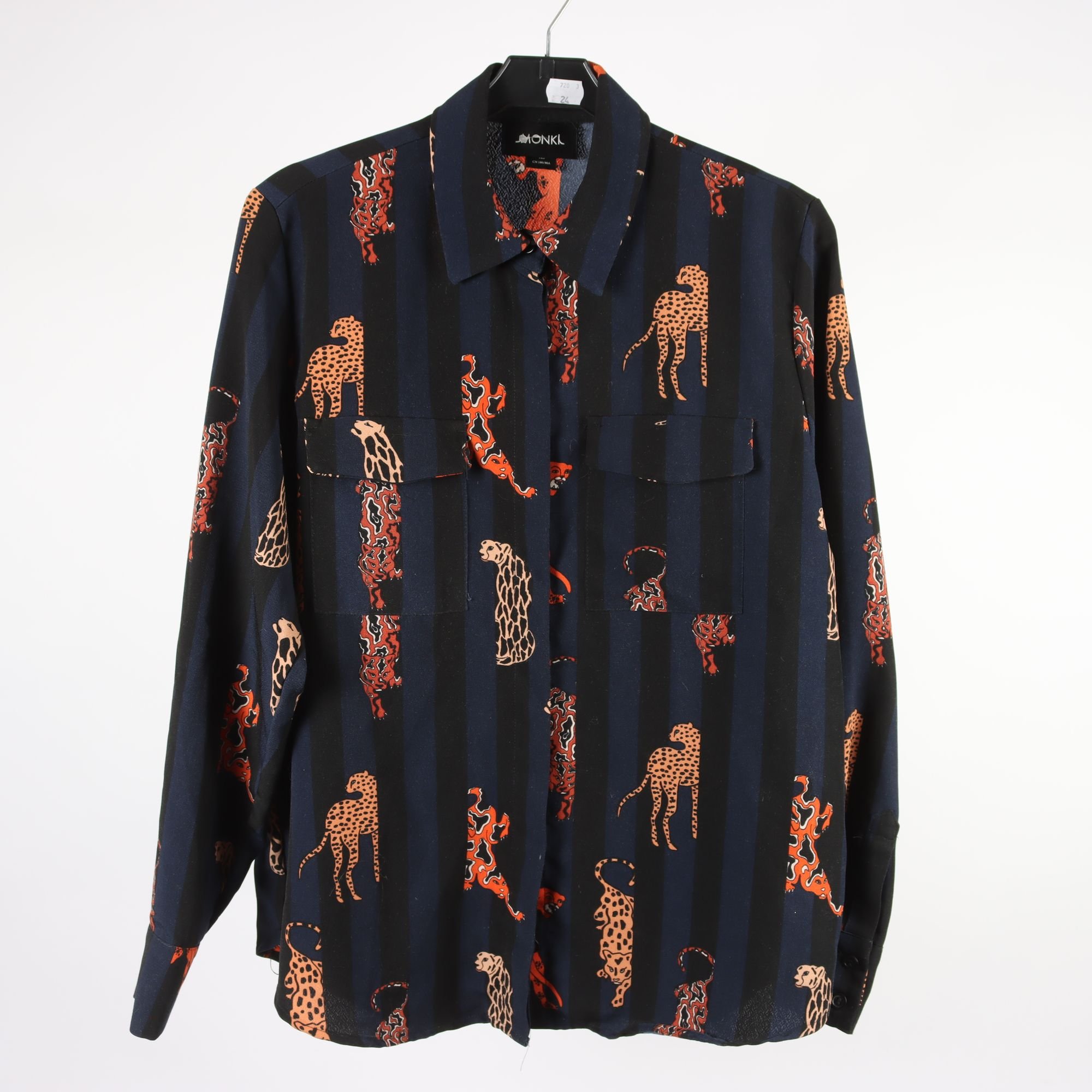 Blus, Monki, blå, svart, mönstrad, stl. XS