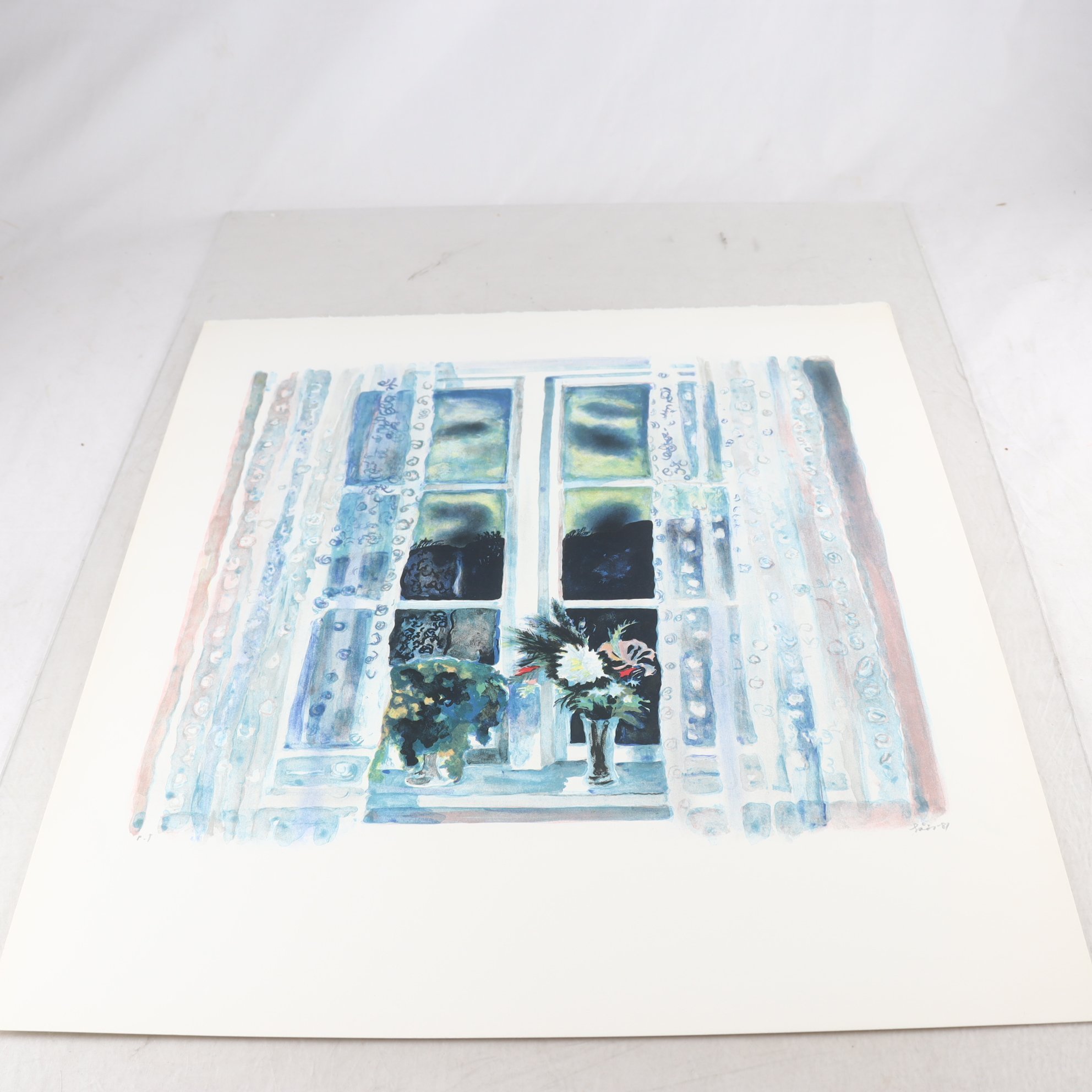 Färglitografi, oinramad, Fönster, Evy Låås, signerad, 1981. Endast avhämtning.