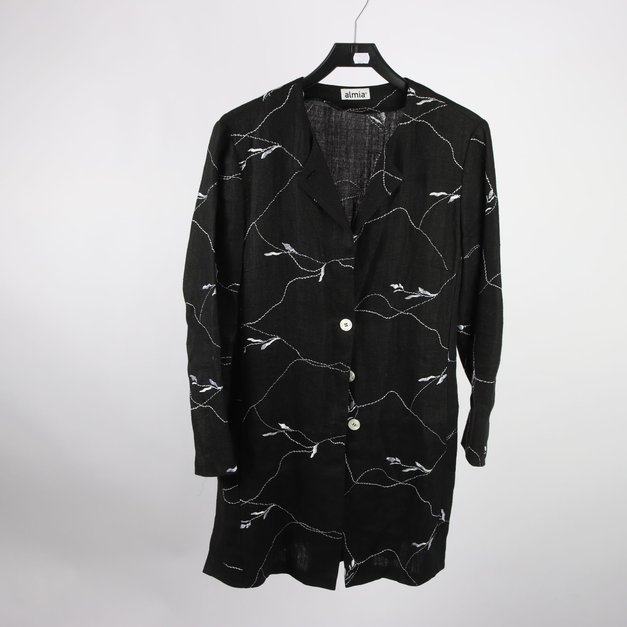 Jacka, Almia, svart, vit, broderad, lin, stl. ca. M