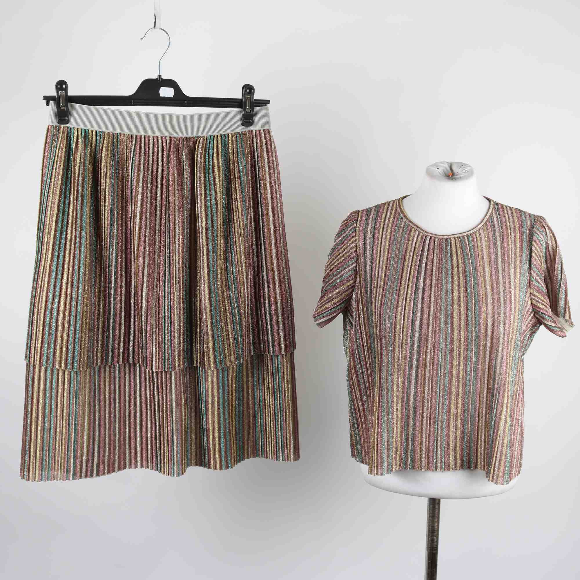 Kjol+tröja, Monki, brun, beige, glittrig, stl. S/M