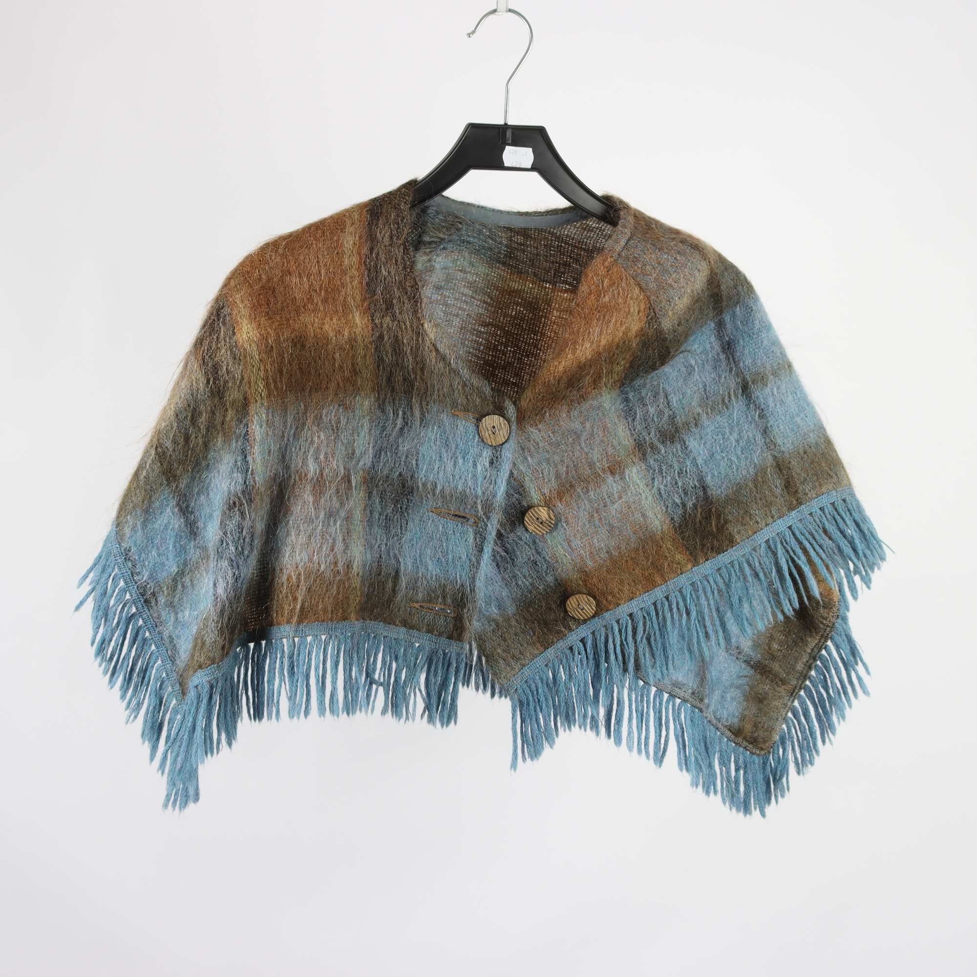 Cape, Andrew Stewart, blå, brun, Scotland, ull, mohair, stl. one size.
