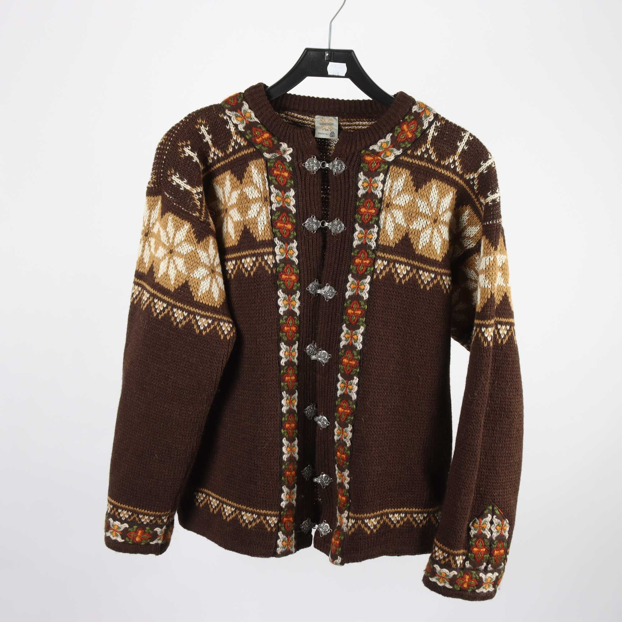 Lusekofta, Dirdalstrikk, brun, ull, broderad, stl. ca. S/M.