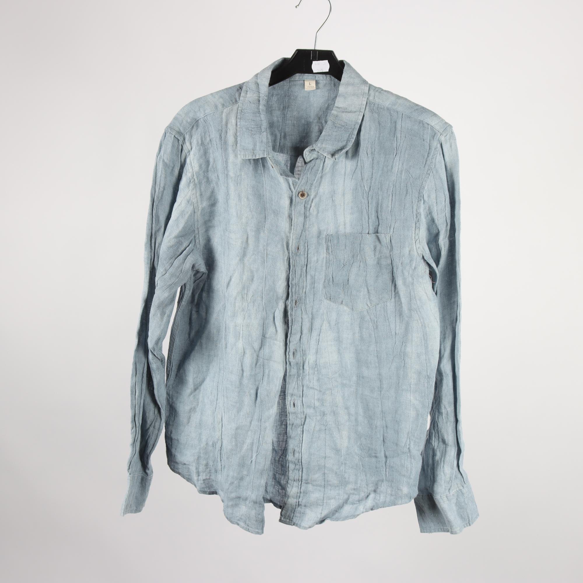 Blus, Okänd, grå, blå, lin, stl. L.