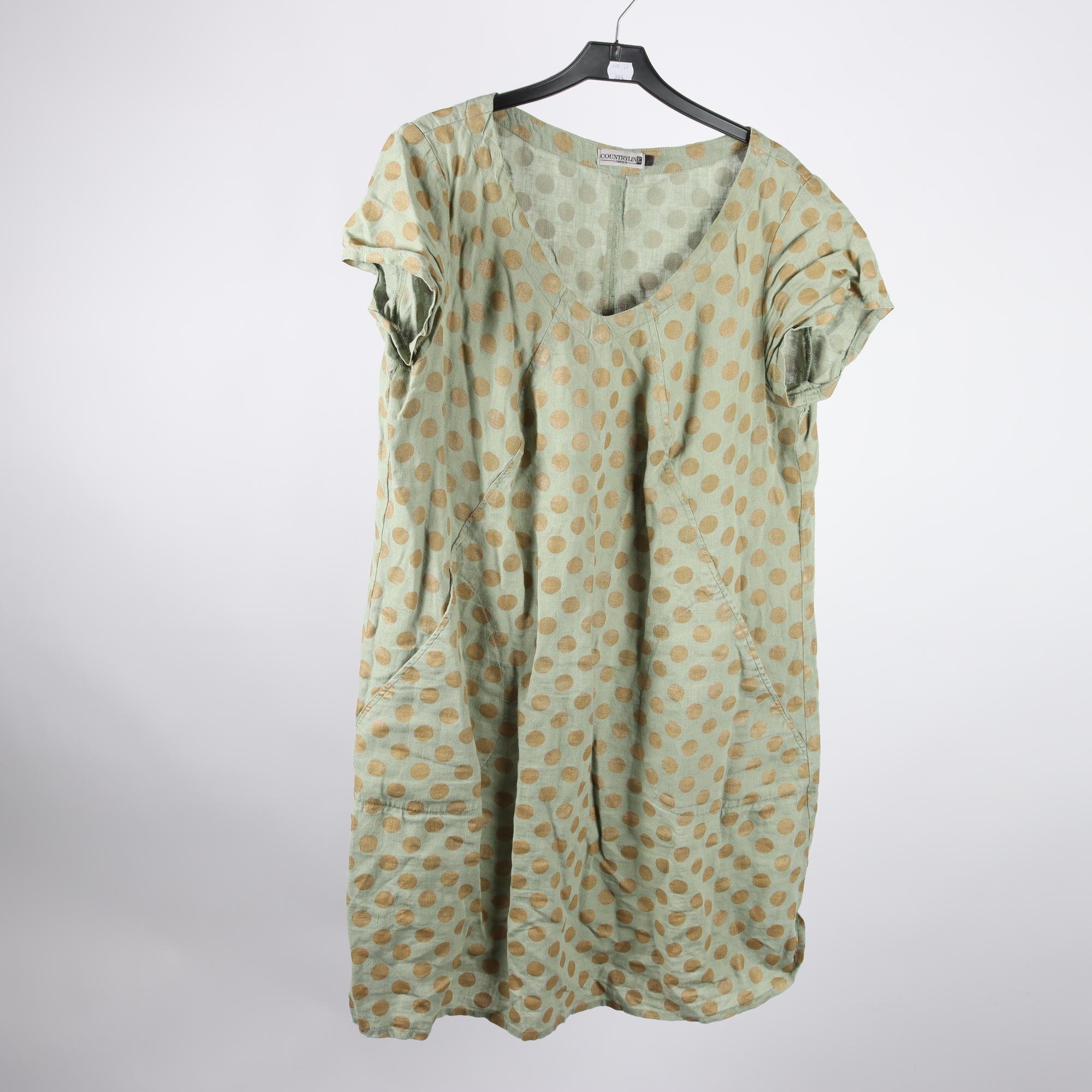 Klänning, Countryline, prickig, grön, brun, lin, stl. L.