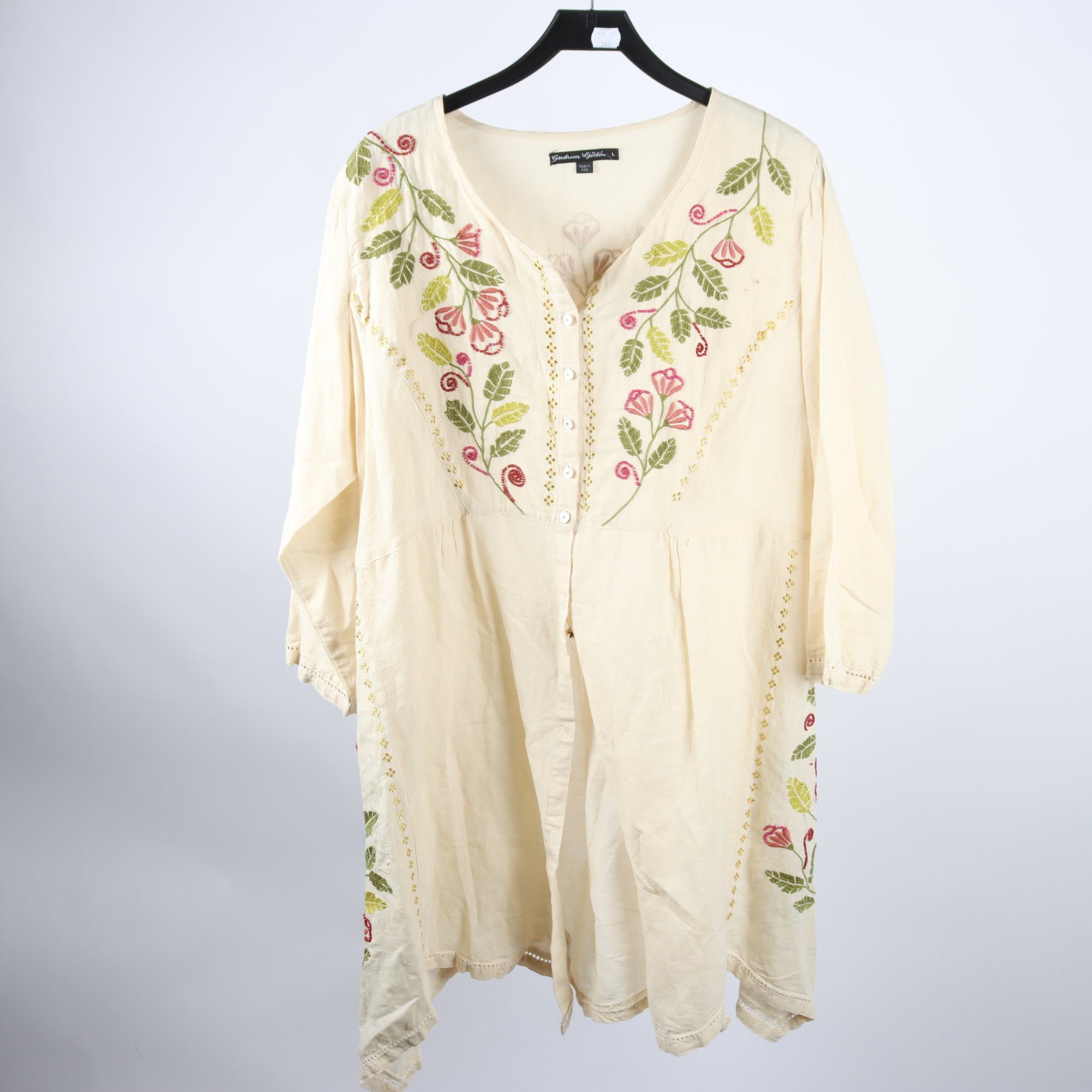 Klänning, Gudrun Sjödén, beige, broderad, stl. L.