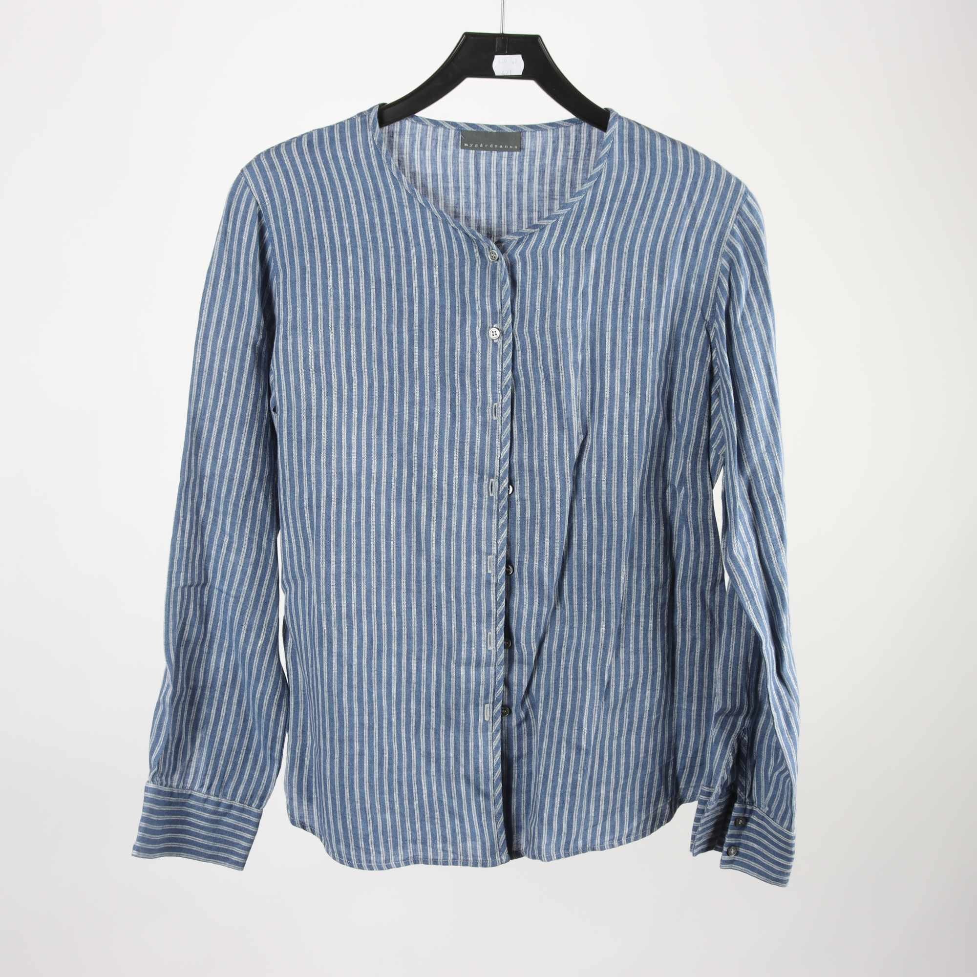 Blus, Nygårdsanna, randig, vit, blå, lin, stl. M.