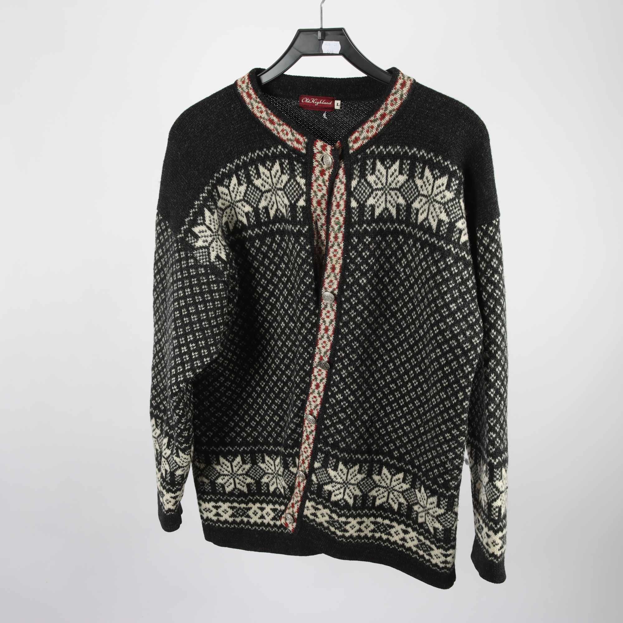 Kofta, Old Highland, svart, vit, ull, stl. L.