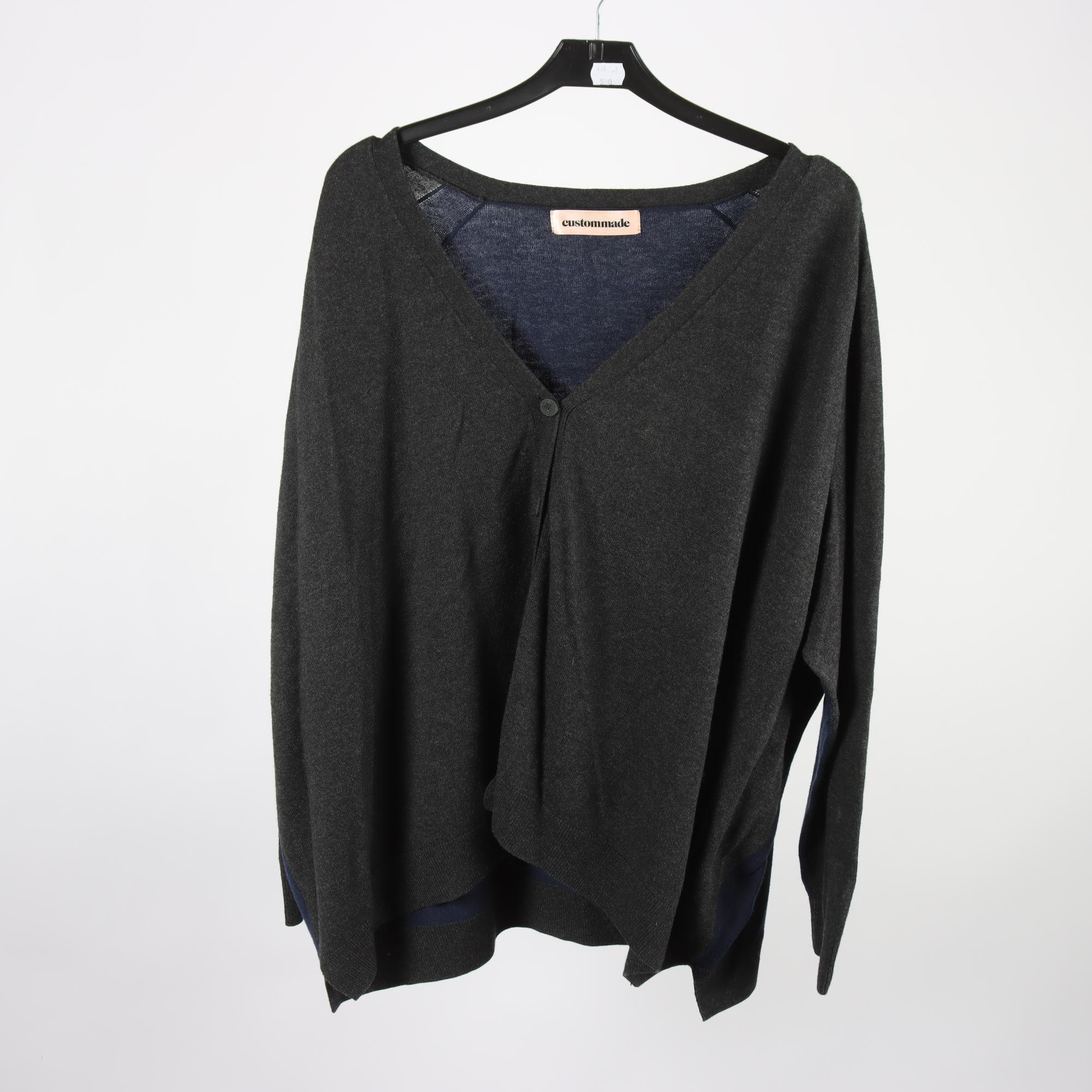 Kofta, Custommade, grå, blå, ull, angora, cashmere, stl. L.