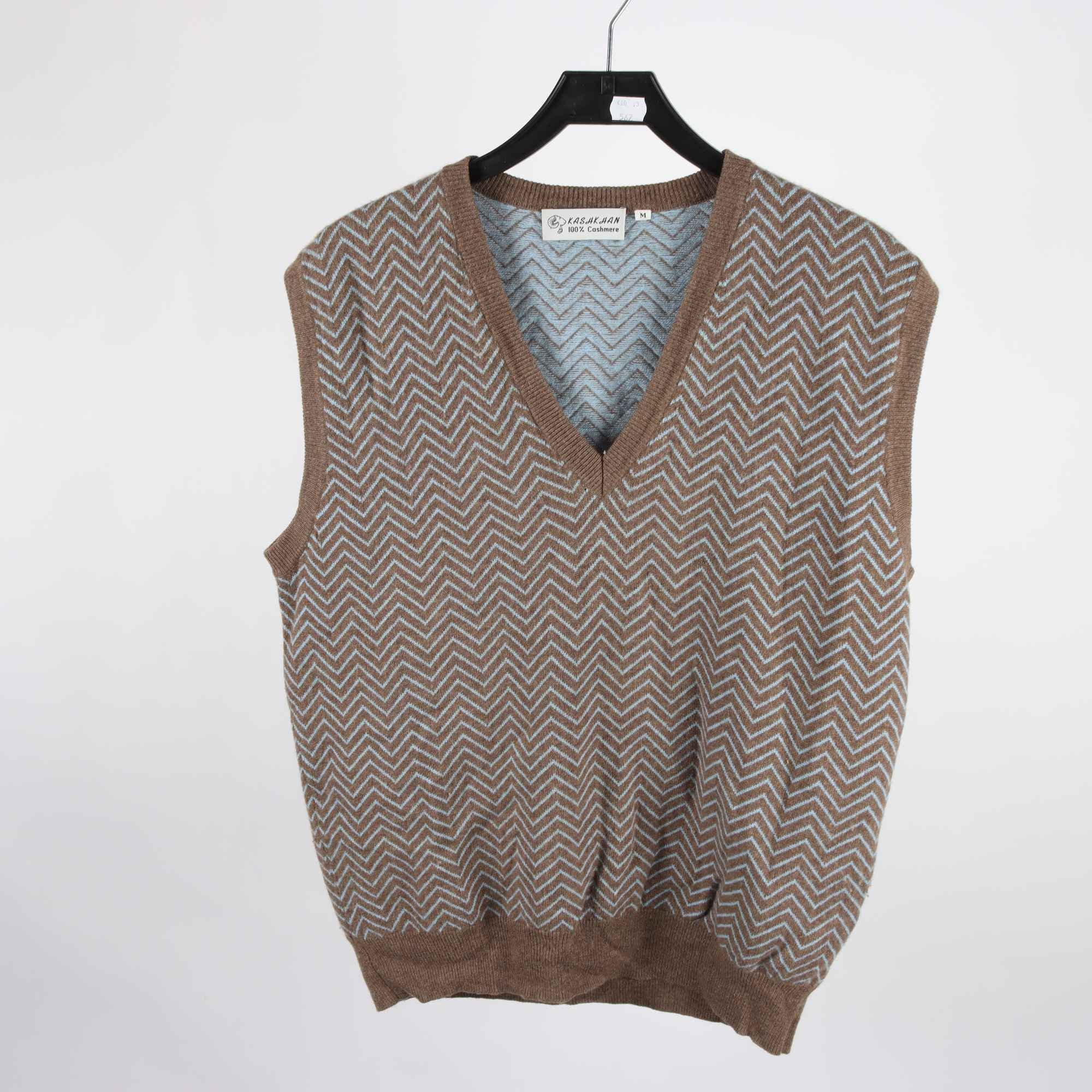 Väst, Kashkhan, beige, blå, 100% cashmere, stl. M.