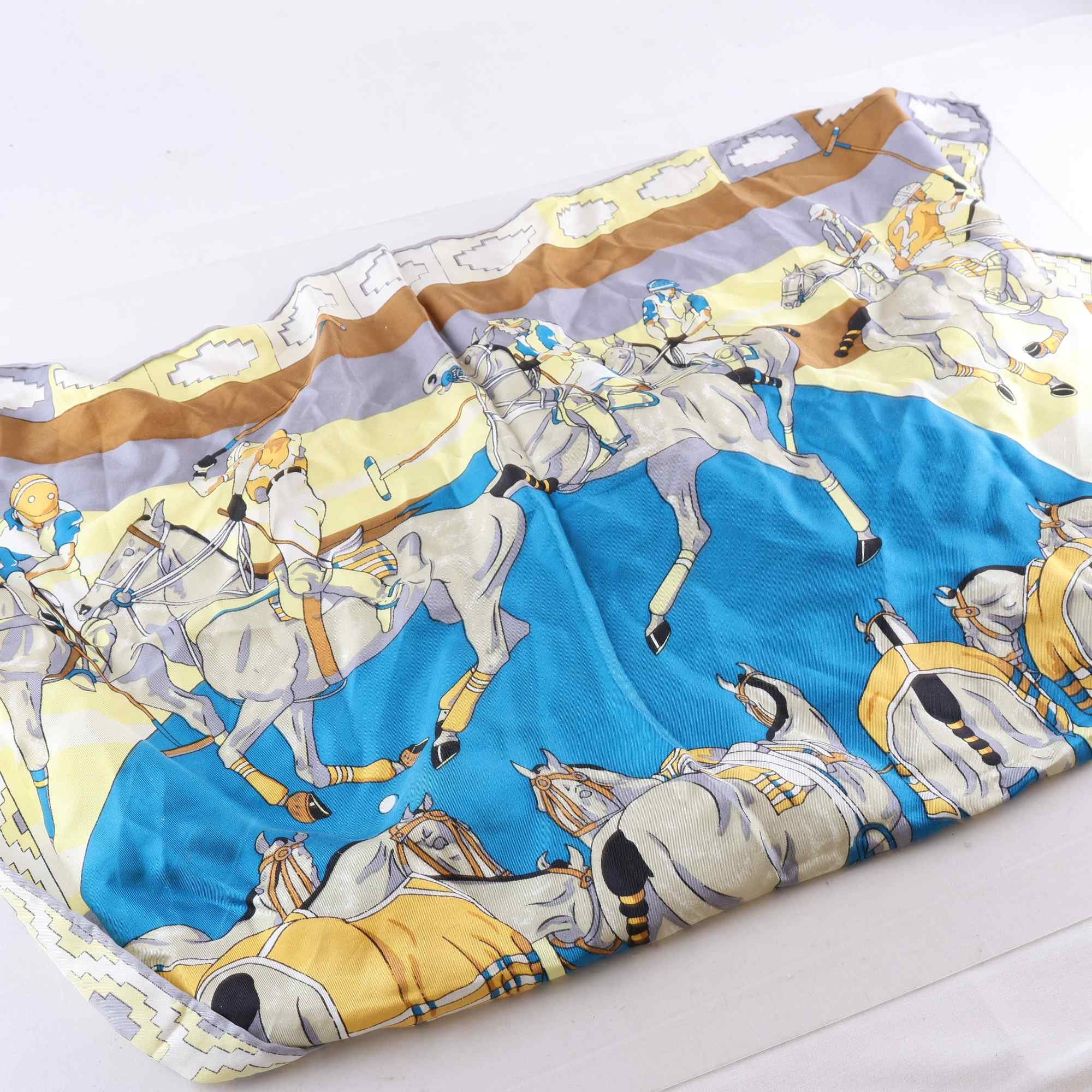 Scarf, Hermès, ”Polo”, möstrad, 100% silk, stl. ca. 90 x 90 cm