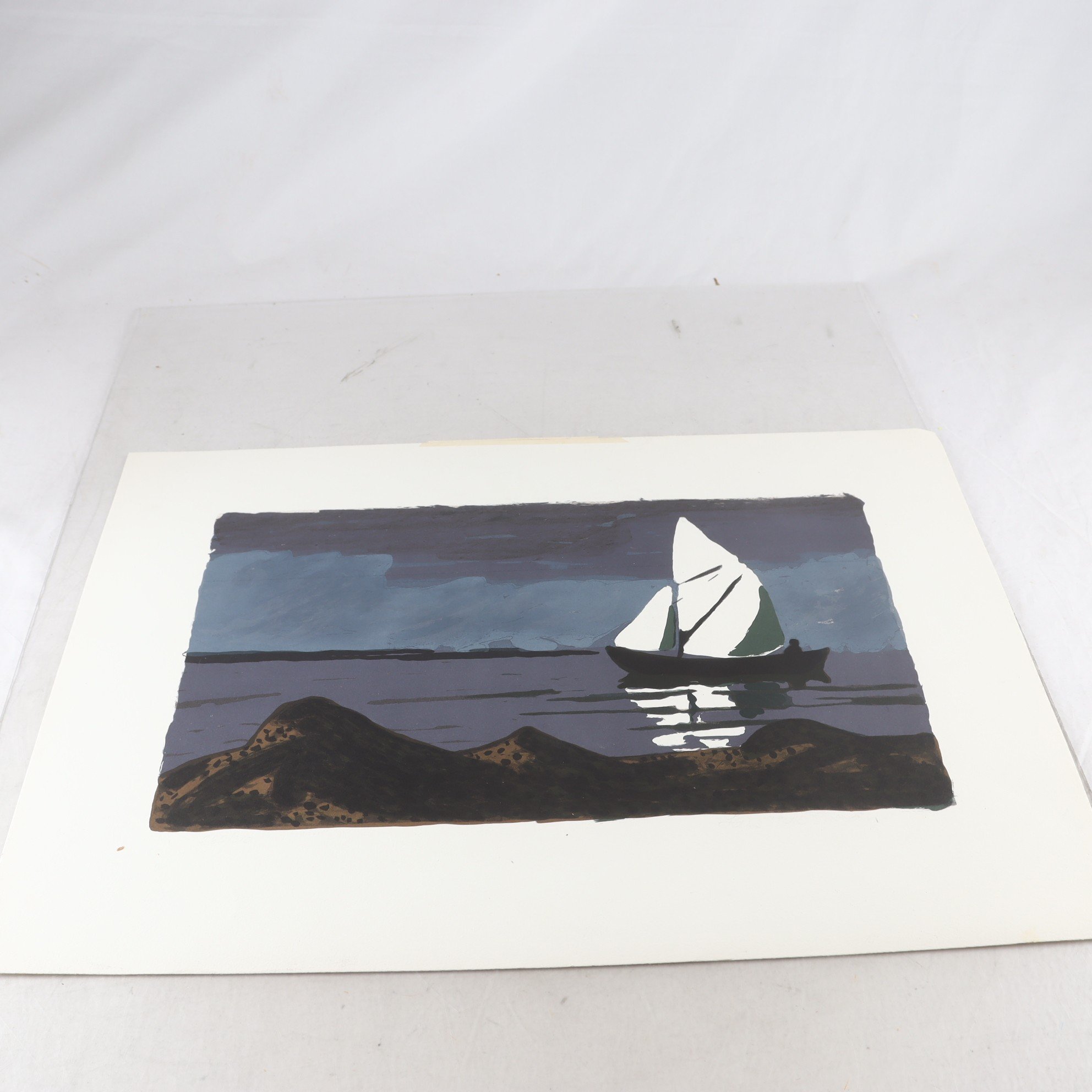 Färglitografi, Segelbåt, Lars Norrman, (1915-1979). Endast avhämtning.