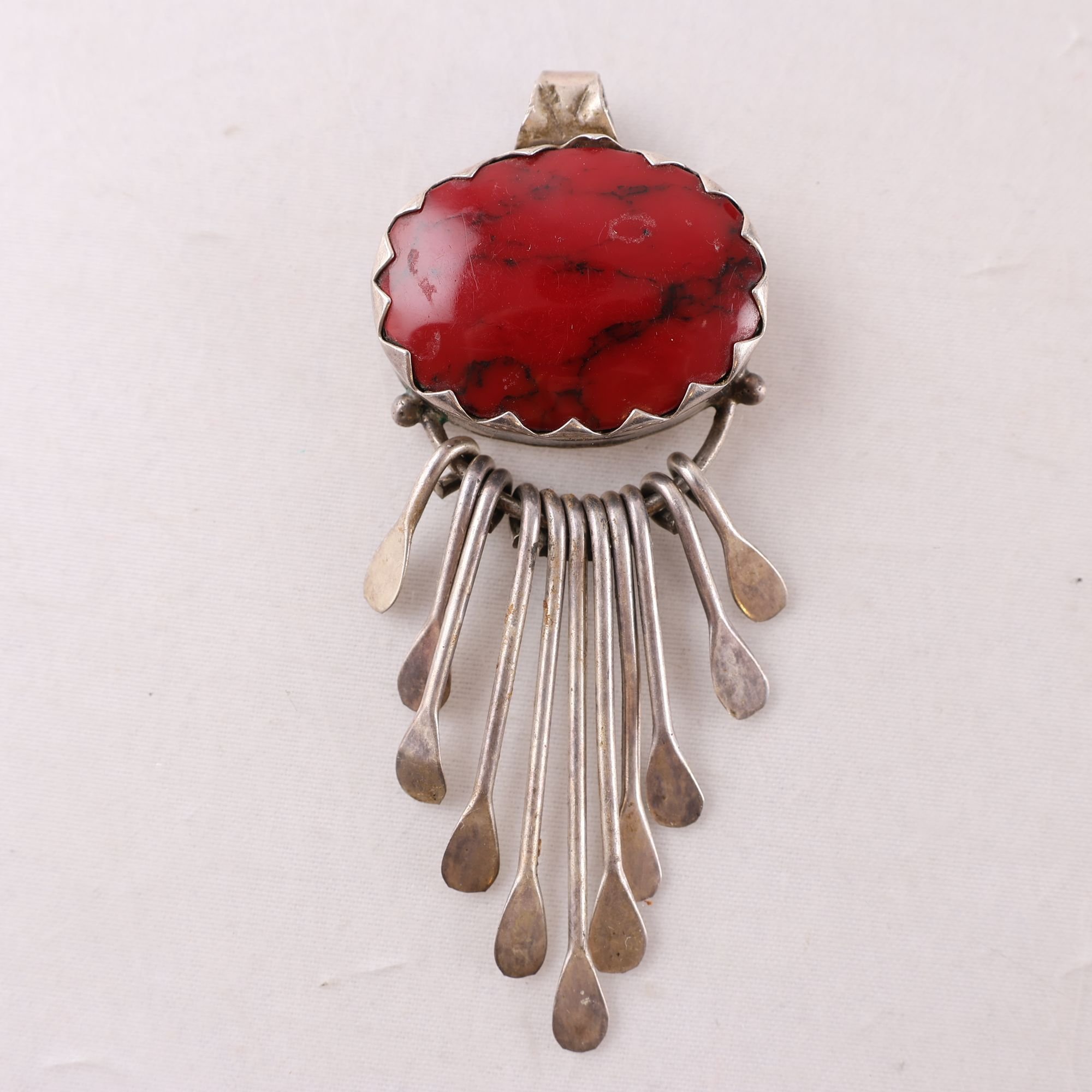 Hänge, silver 925, röd sten, vintage, brv: 20.9g