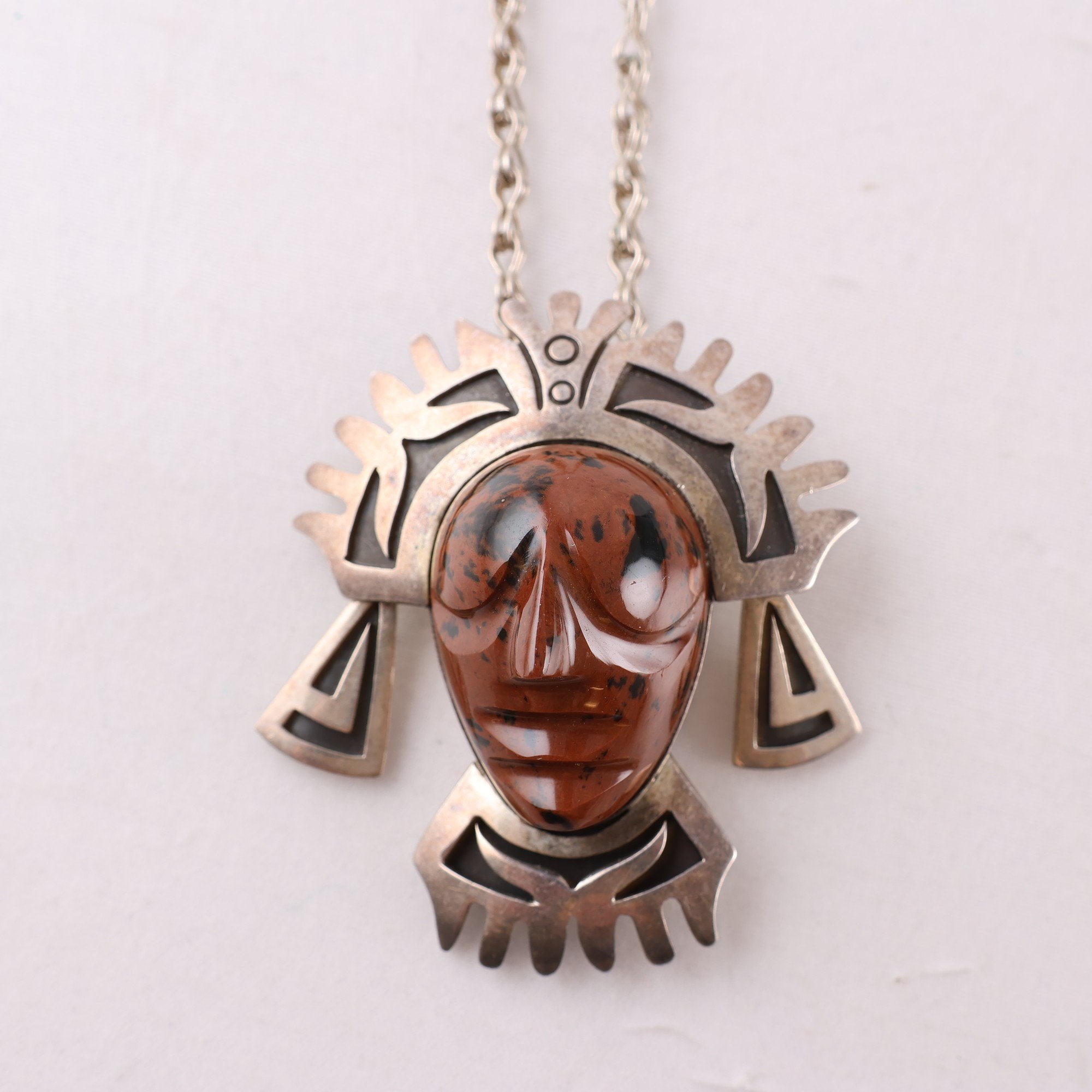Halsband, hänge, brosch, silver 925, brun sten, Mexico, vintage, brv: 47.1g