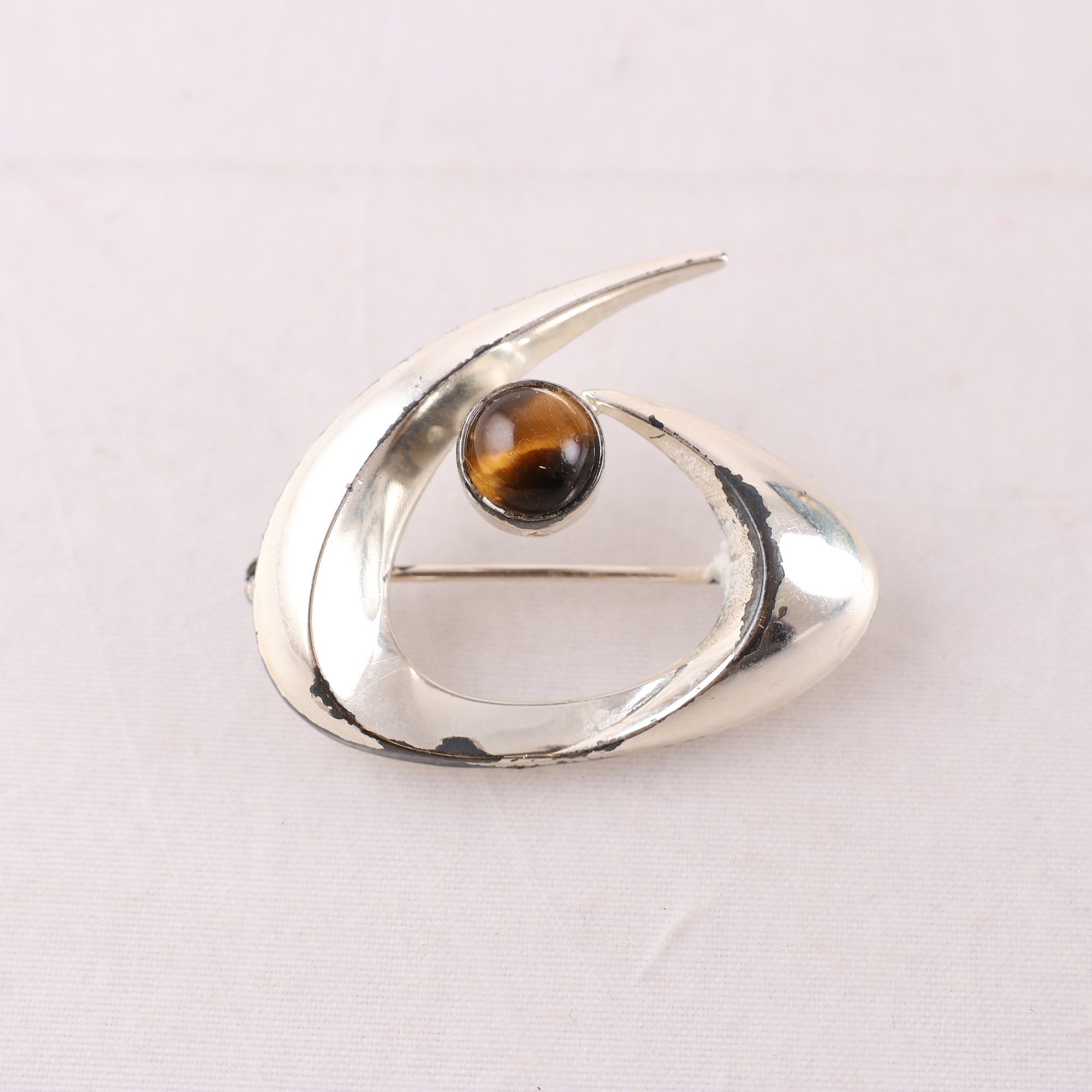 Brosch, silver, glas, brv: 7g