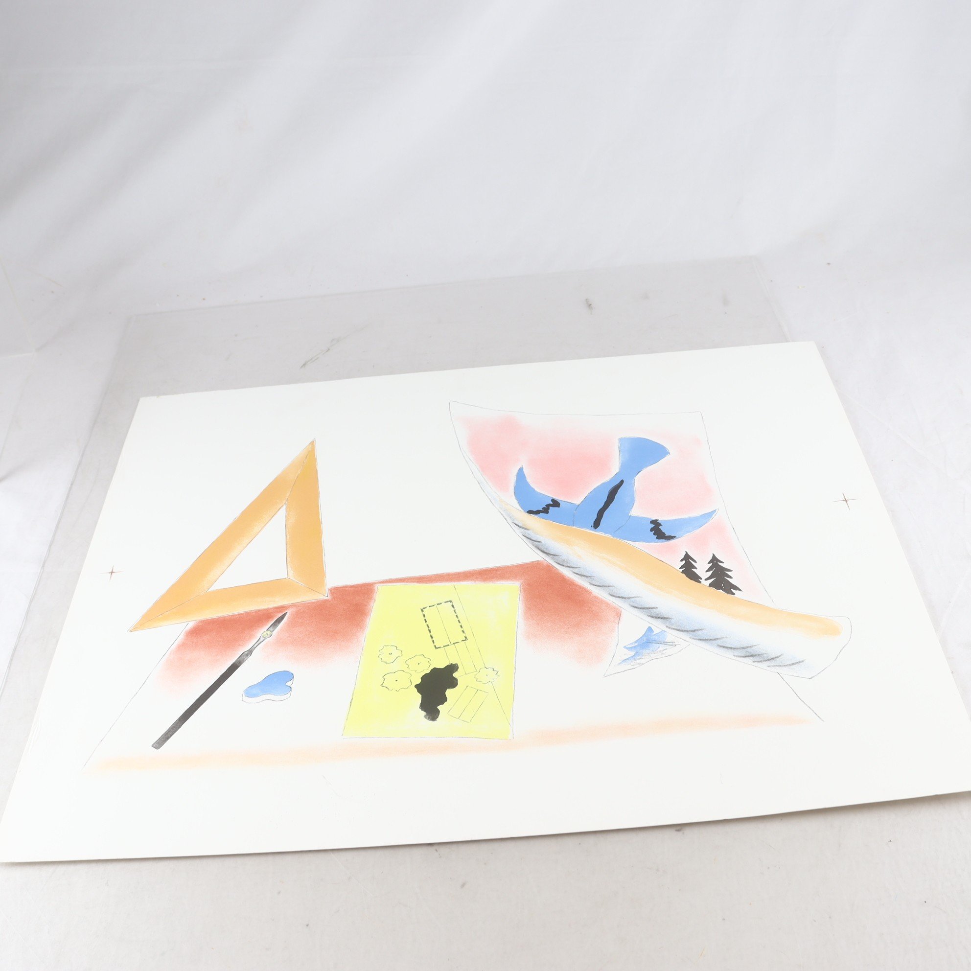 Färglitografi, Arbetsbänk, Lennart Gram, (1910-1996), osignerad. Samfraktas ej.