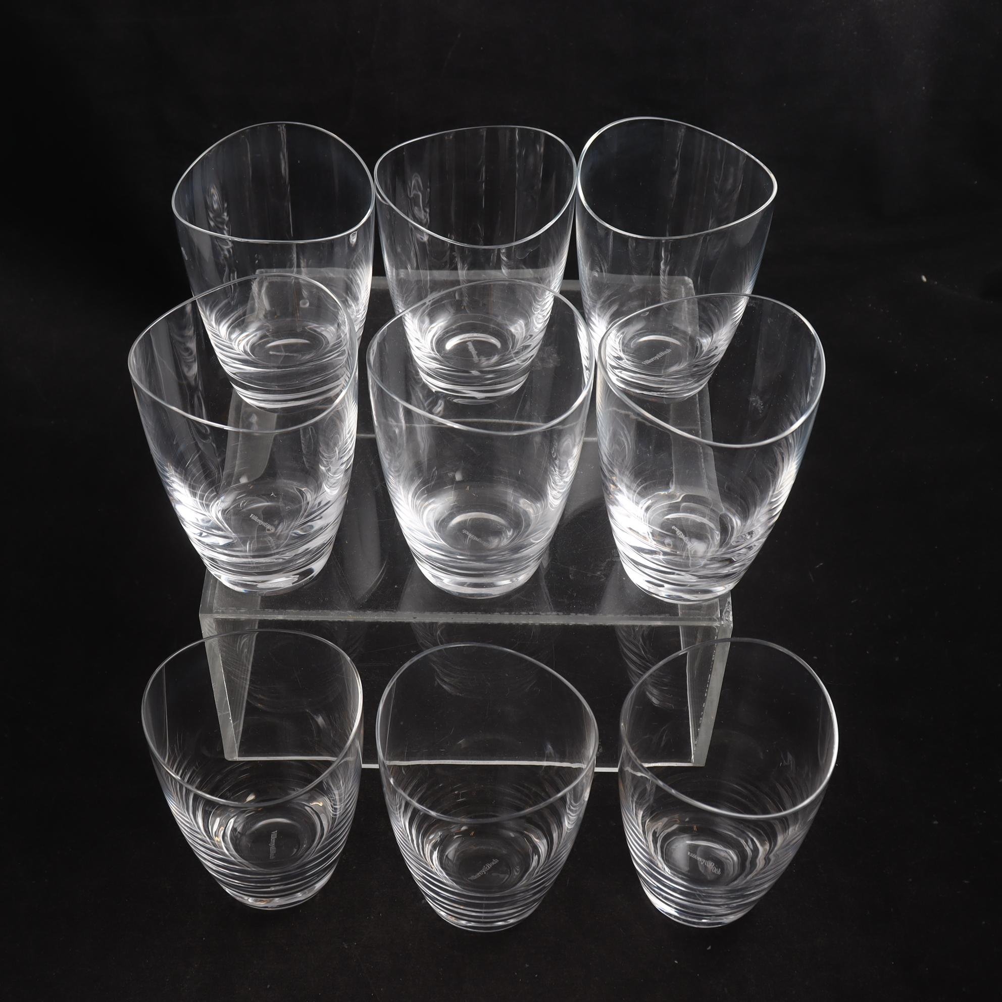 Selterglas, halvkristall, stämpelsign. Villeroy Boch, 9 st. Endast avhämtning.