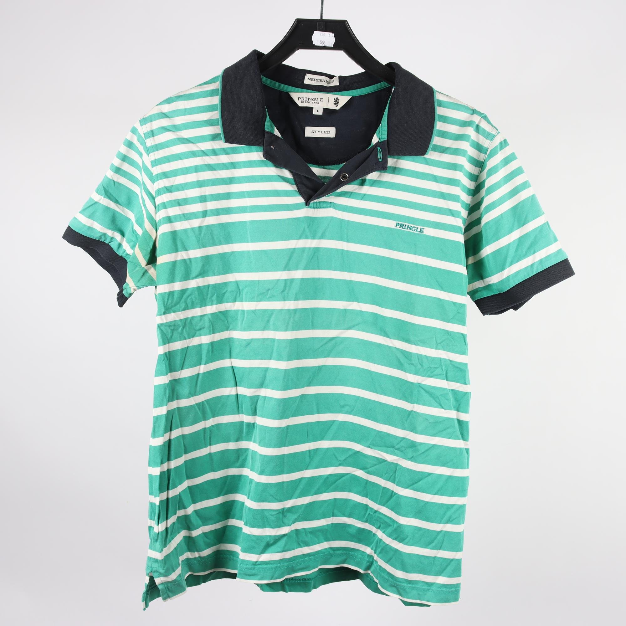 Piké, Pringle of Scotland, grön, vit, stl. L.