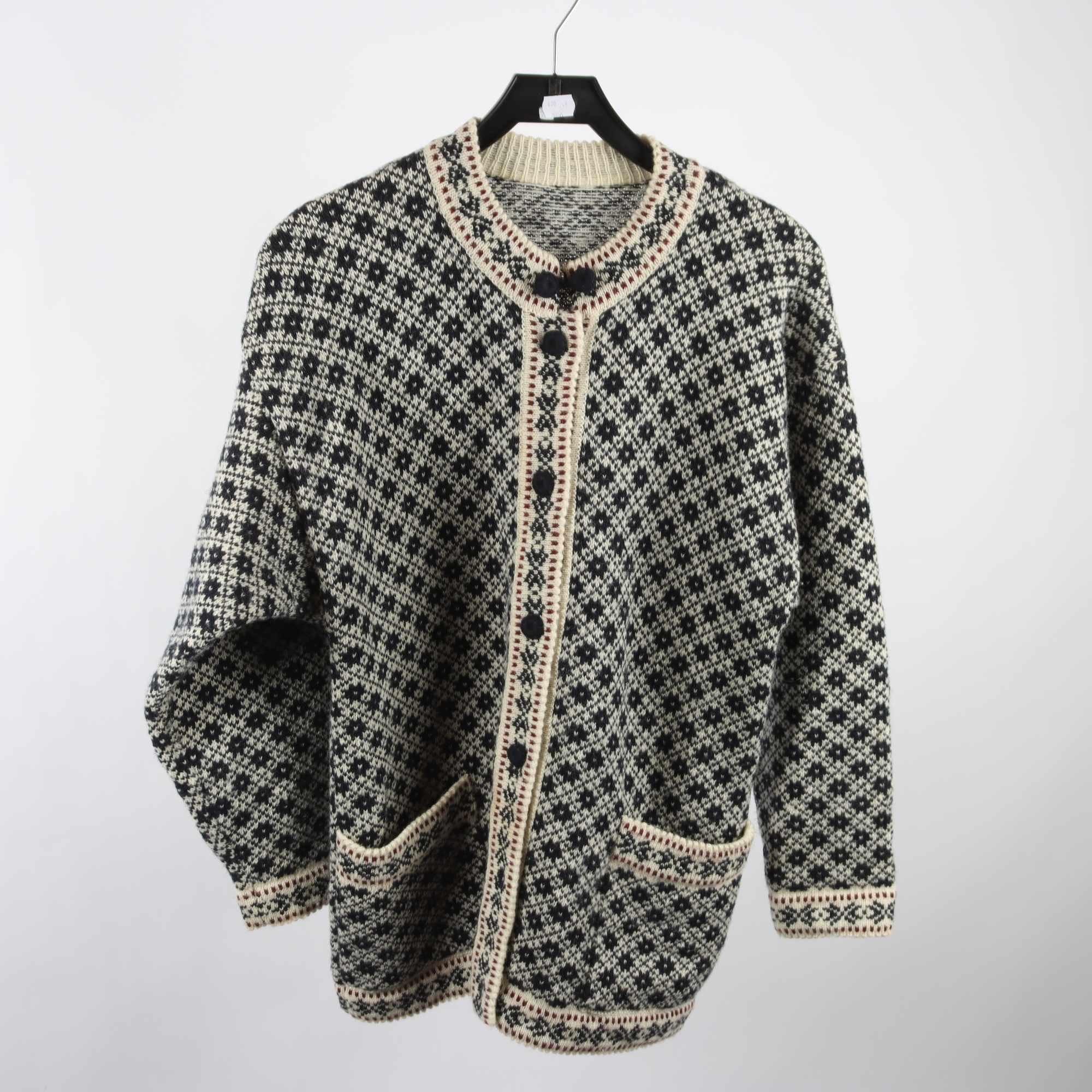 Kofta, Okänd, svart, beige, ull, stl. ca. M.