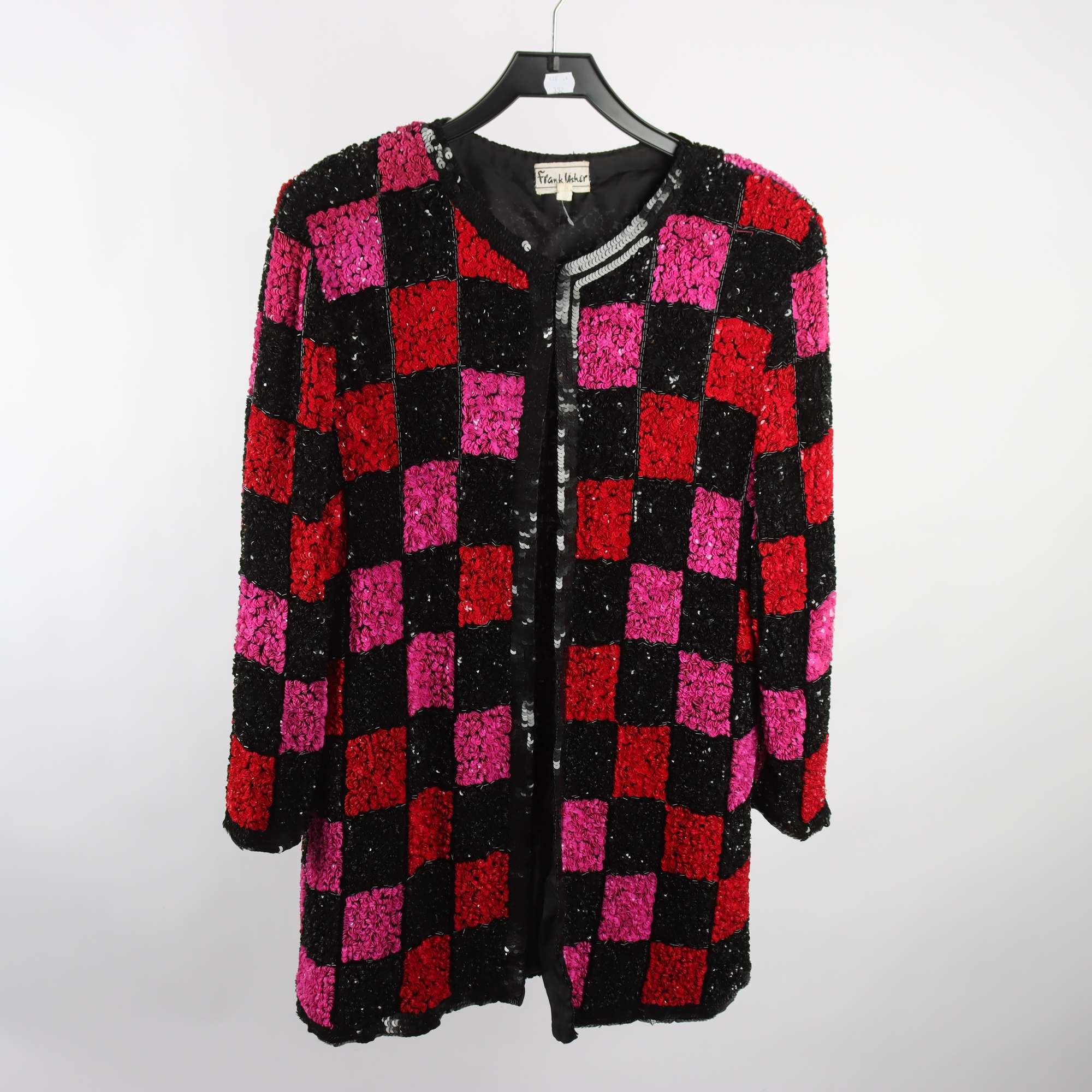 Jacka, Frank Usher, svart, röd, rosa, paljetter, retro, stl. XL.
