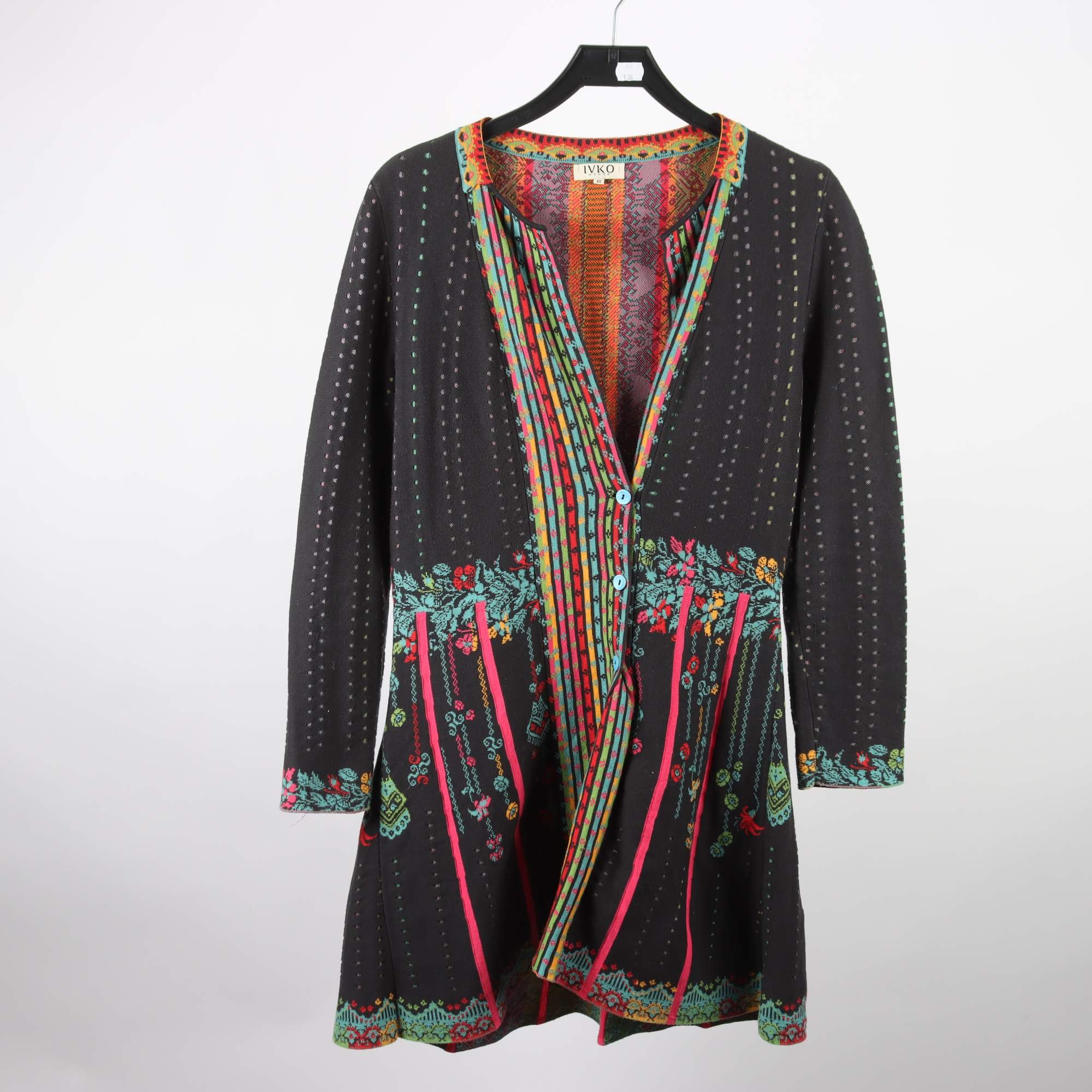 Kofta, lång, Ivko, svart, mönstrad, stl. 40