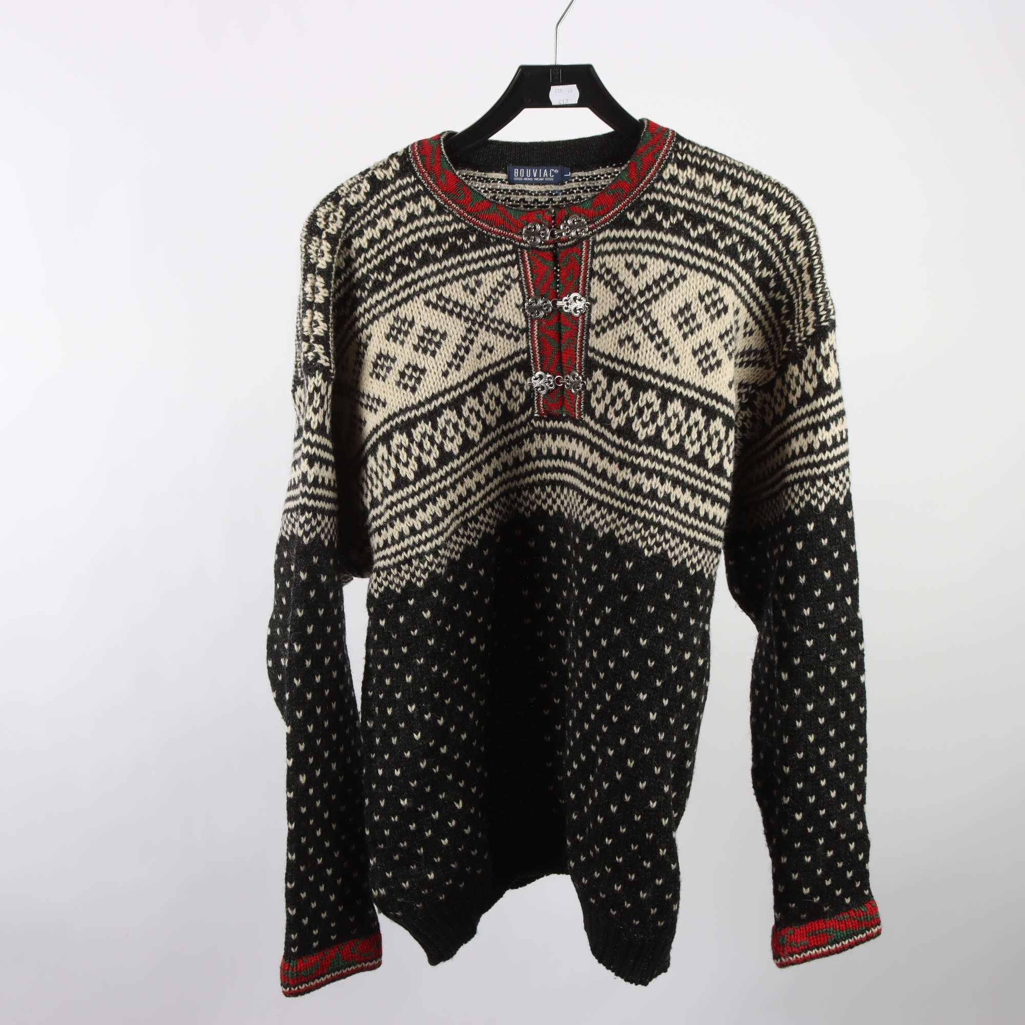 Lusekofta, Bouviac, svart, vit, ull, stl. L.