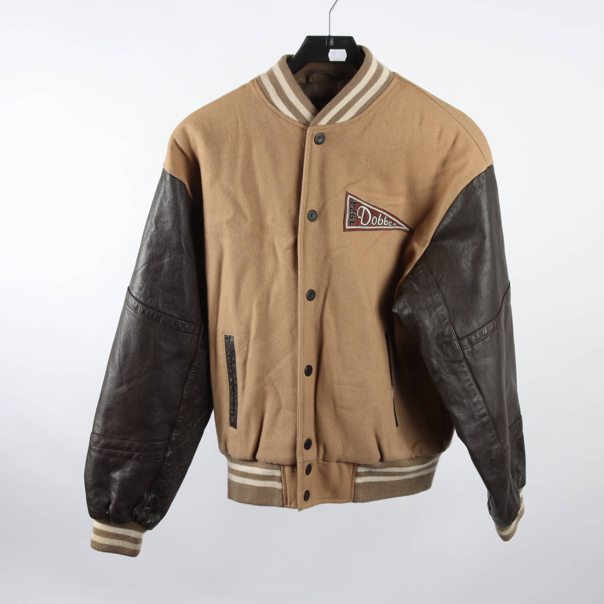 Jacka, Dobber, beige, brun, ull, skinn, stl. M.