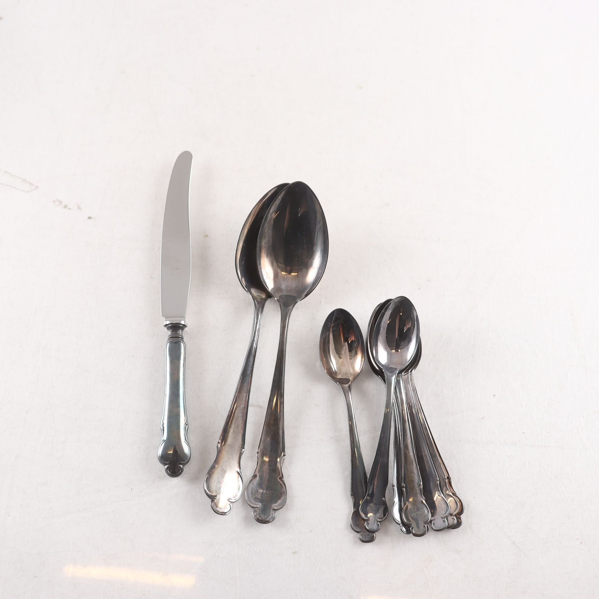 Silverbestick, Kontrollstämplade M GAB, kattfot, 11 st.