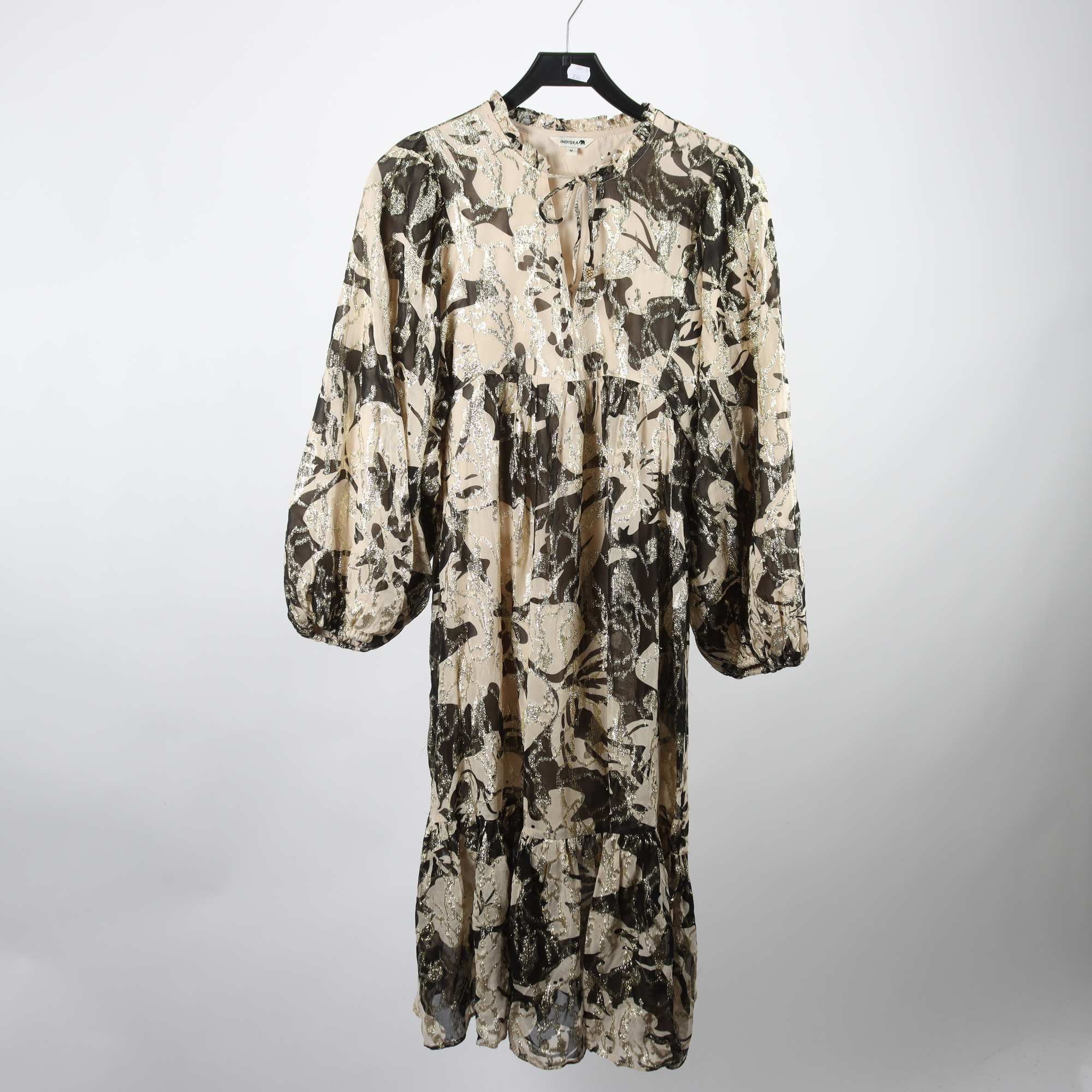 Klänning, Indiska, beige, svart, guld, mönstrad, stl. M