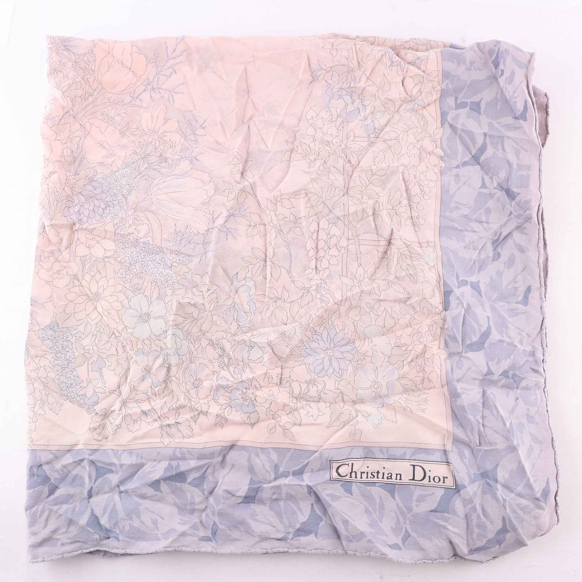 Sjal, Christian Dior, beige, blå, 100% silke.