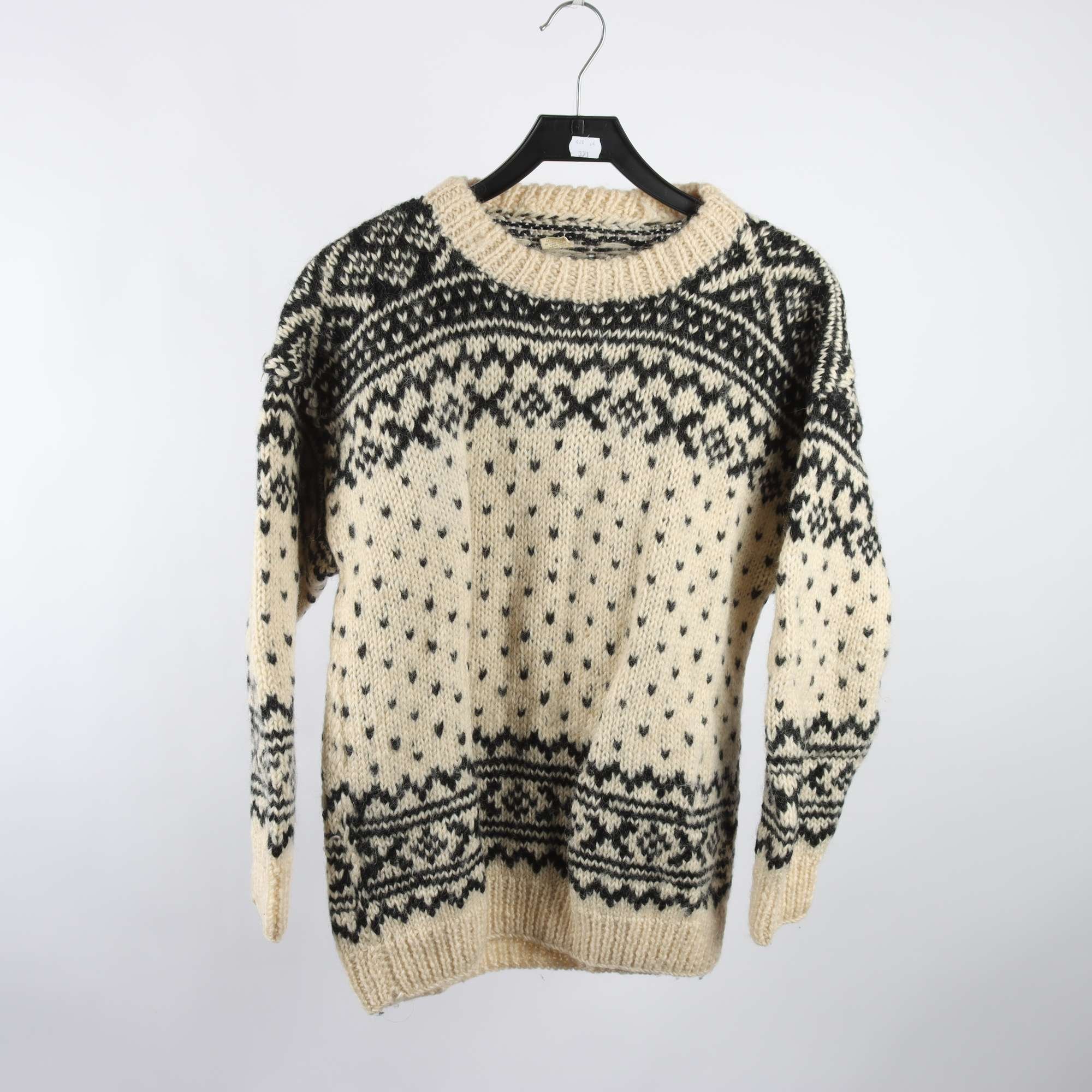 Tröja, Okänd, beige, svart, ull, stl. ca. S/M.