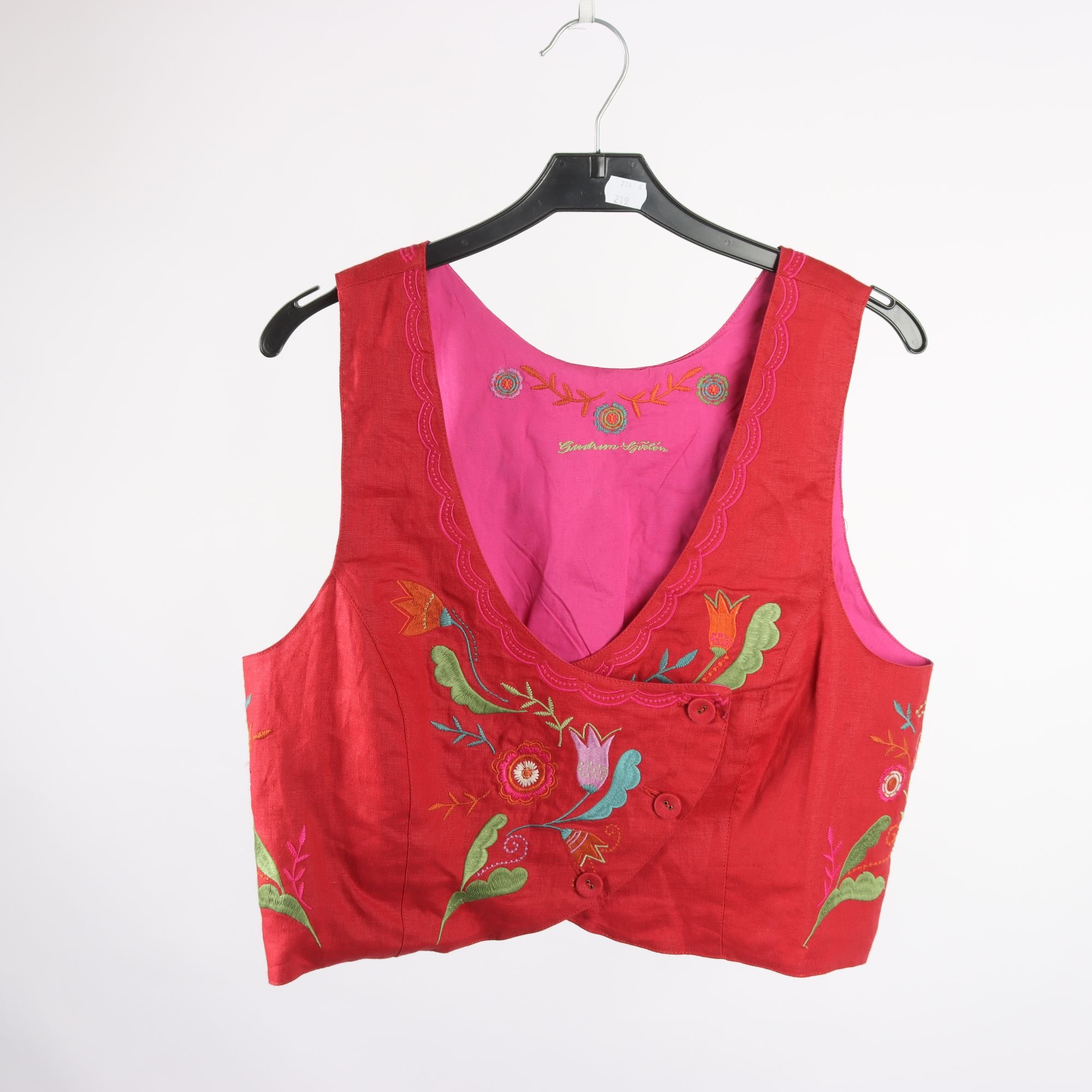 Väst, Gudrun Sjödèn, röd, rosa, broderi, stl. L