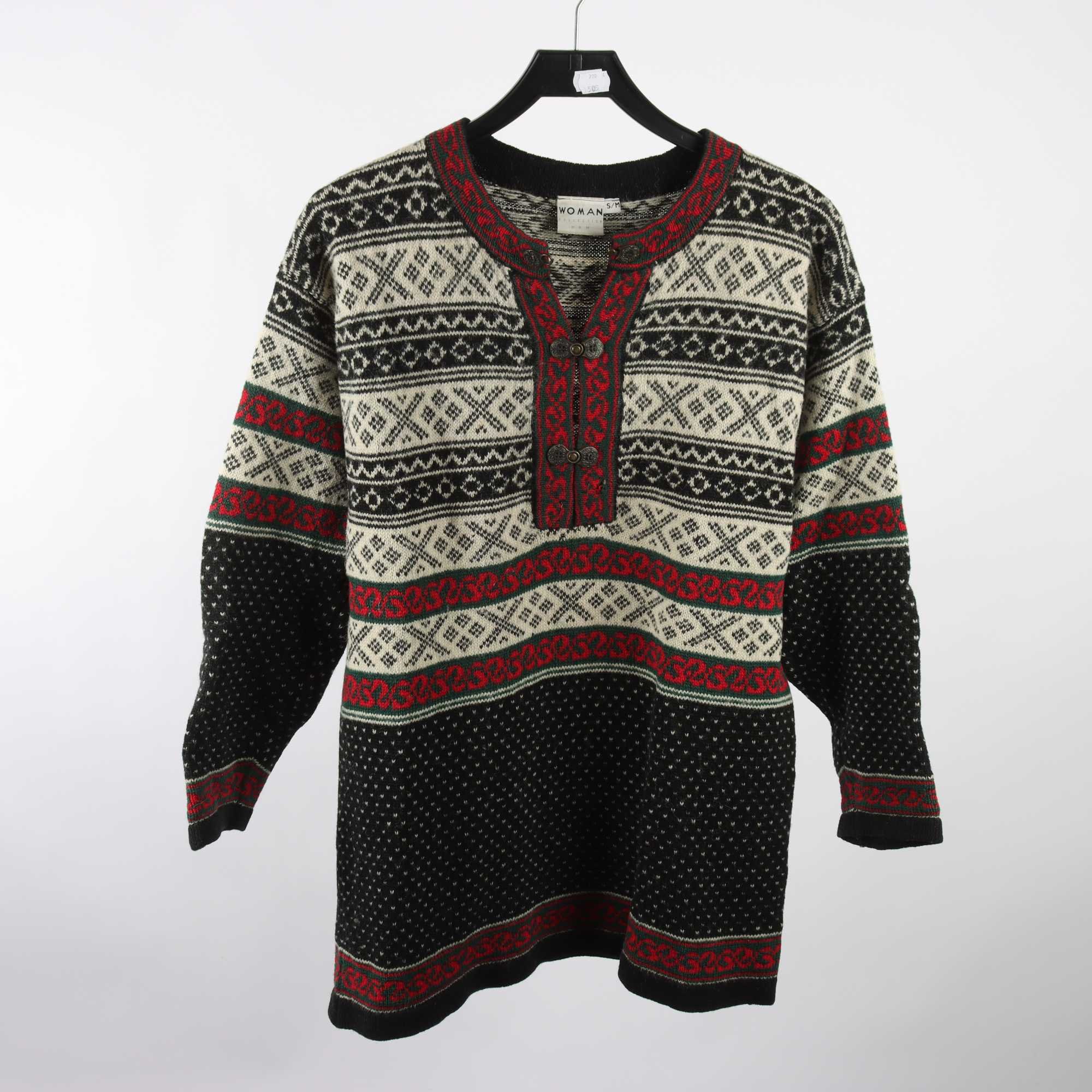 Kofta, Woman, blå, röd, svart, ull, stl. S/M.