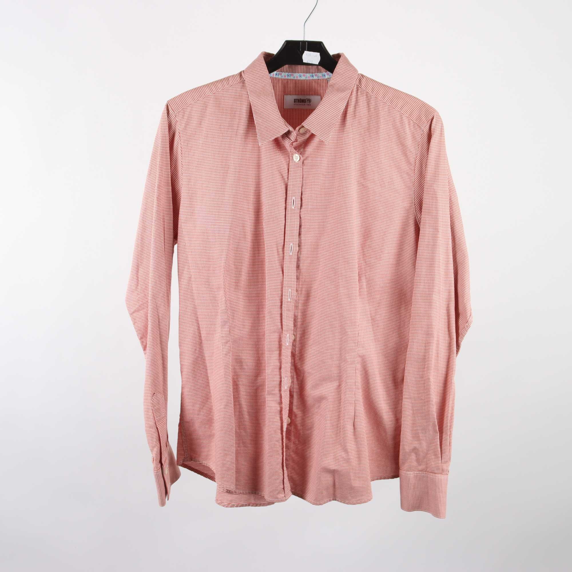 Skjorta, Ströms, vit, orange, rutig, hundhand, stl. 40.