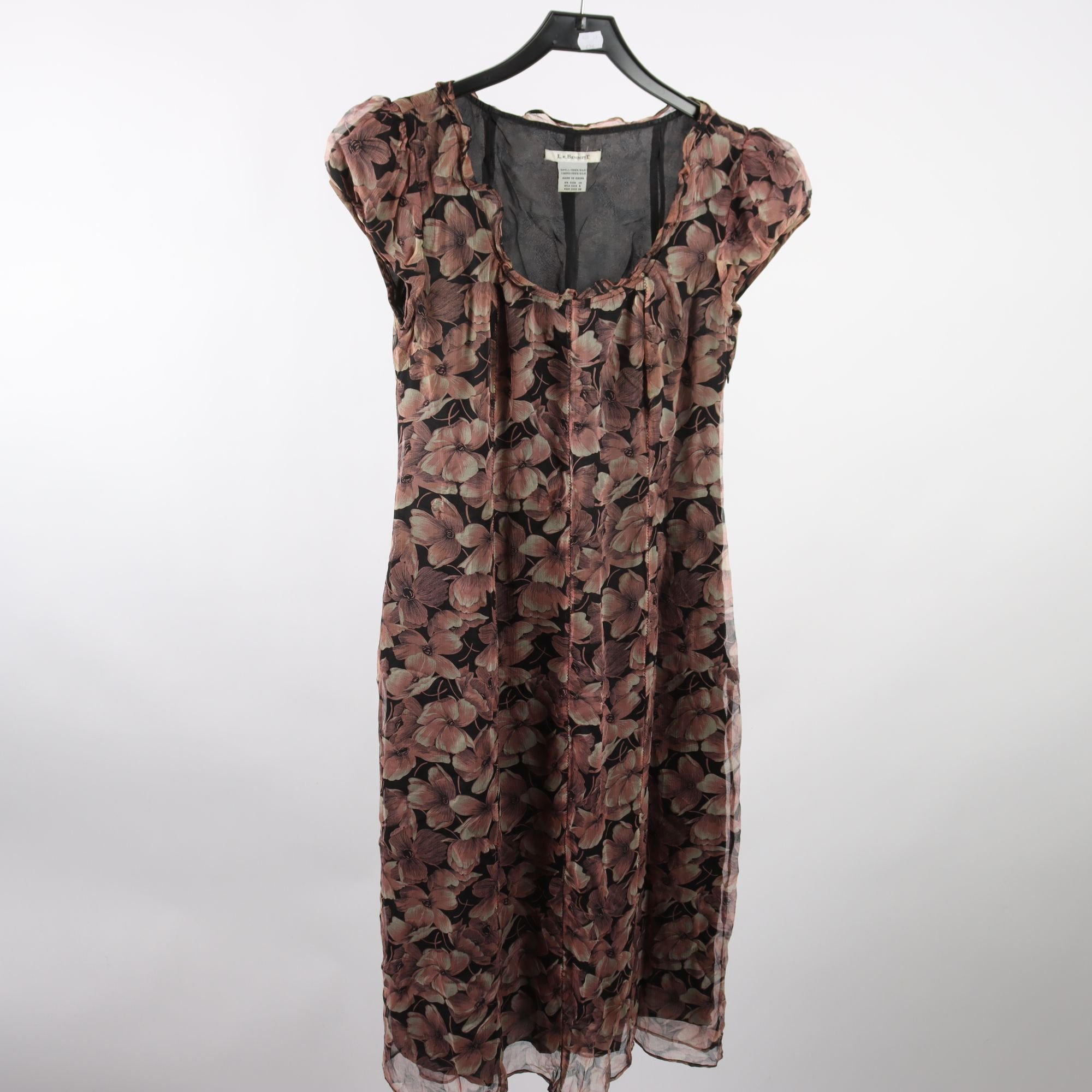 Klänning, L.K. Bennett, blommig, lila, svart, 100% silke, stl. 38.