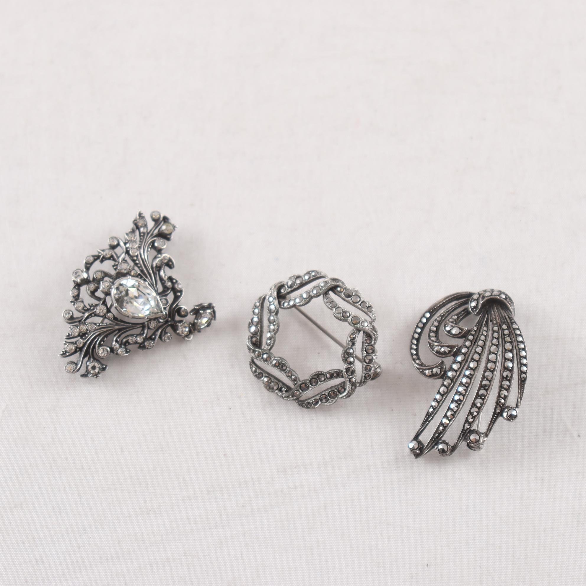 Broscher, silver, markasiter, brv: 24,9 g