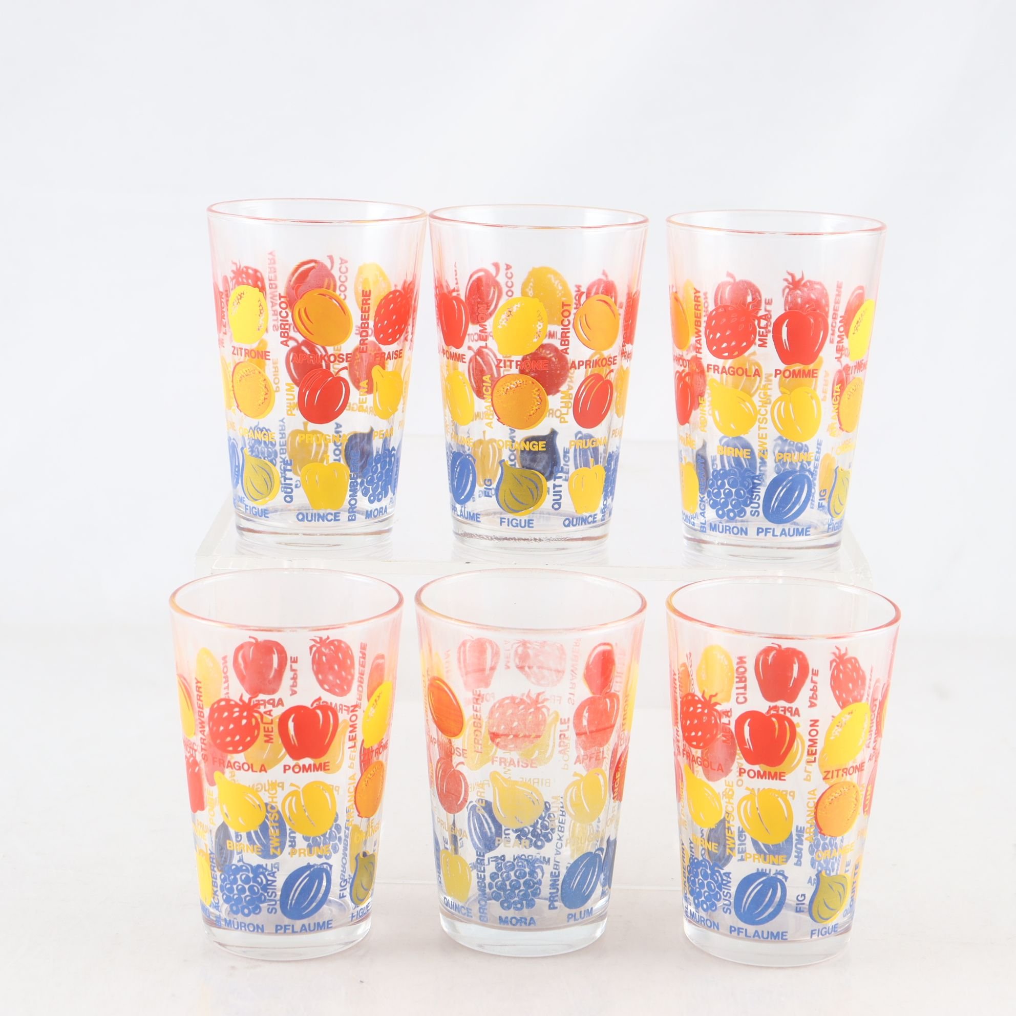 Saftglas, frukter, vintage, 6 st