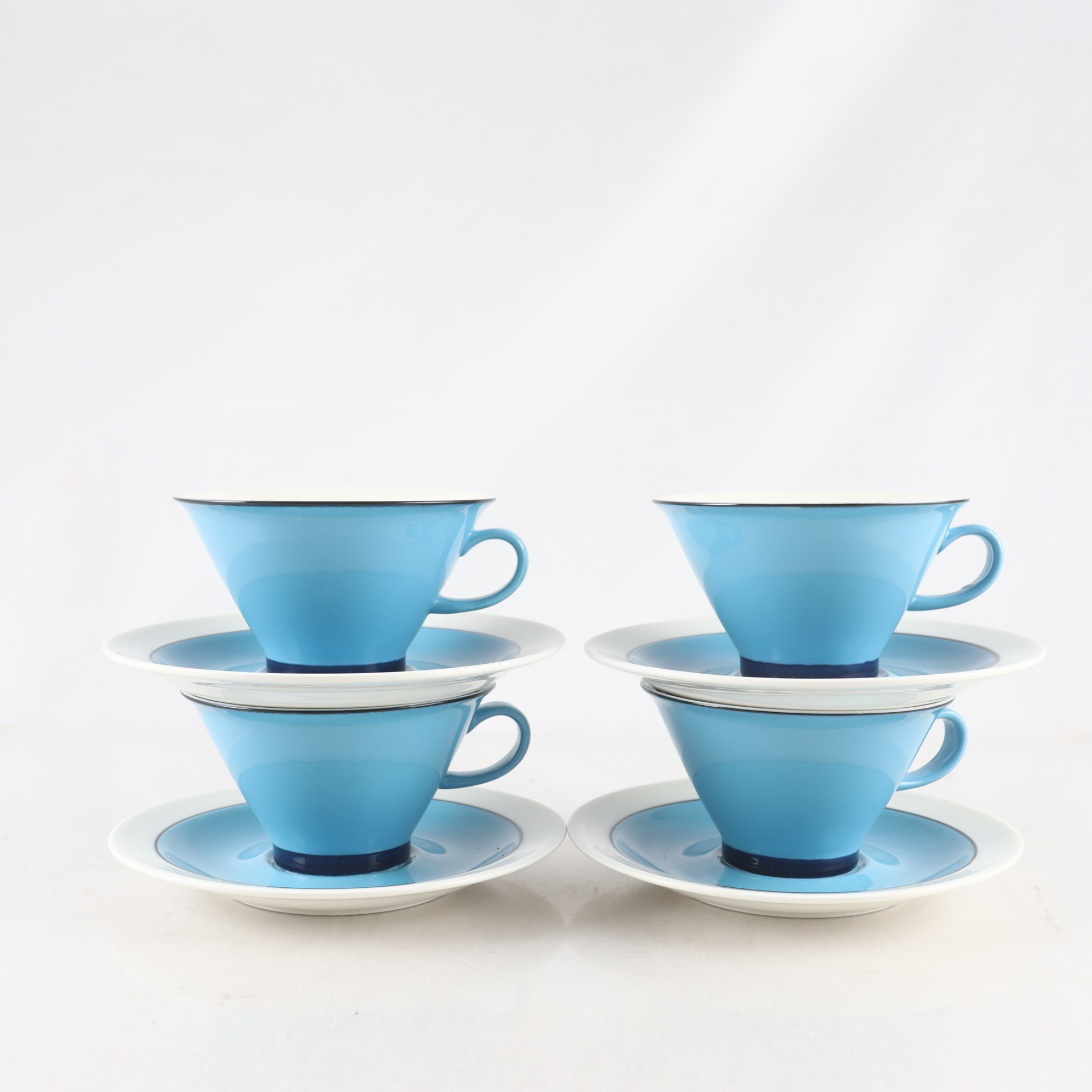 Koppar med fat, Arabia, Harlekin. 4 st. Samfraktas ej.